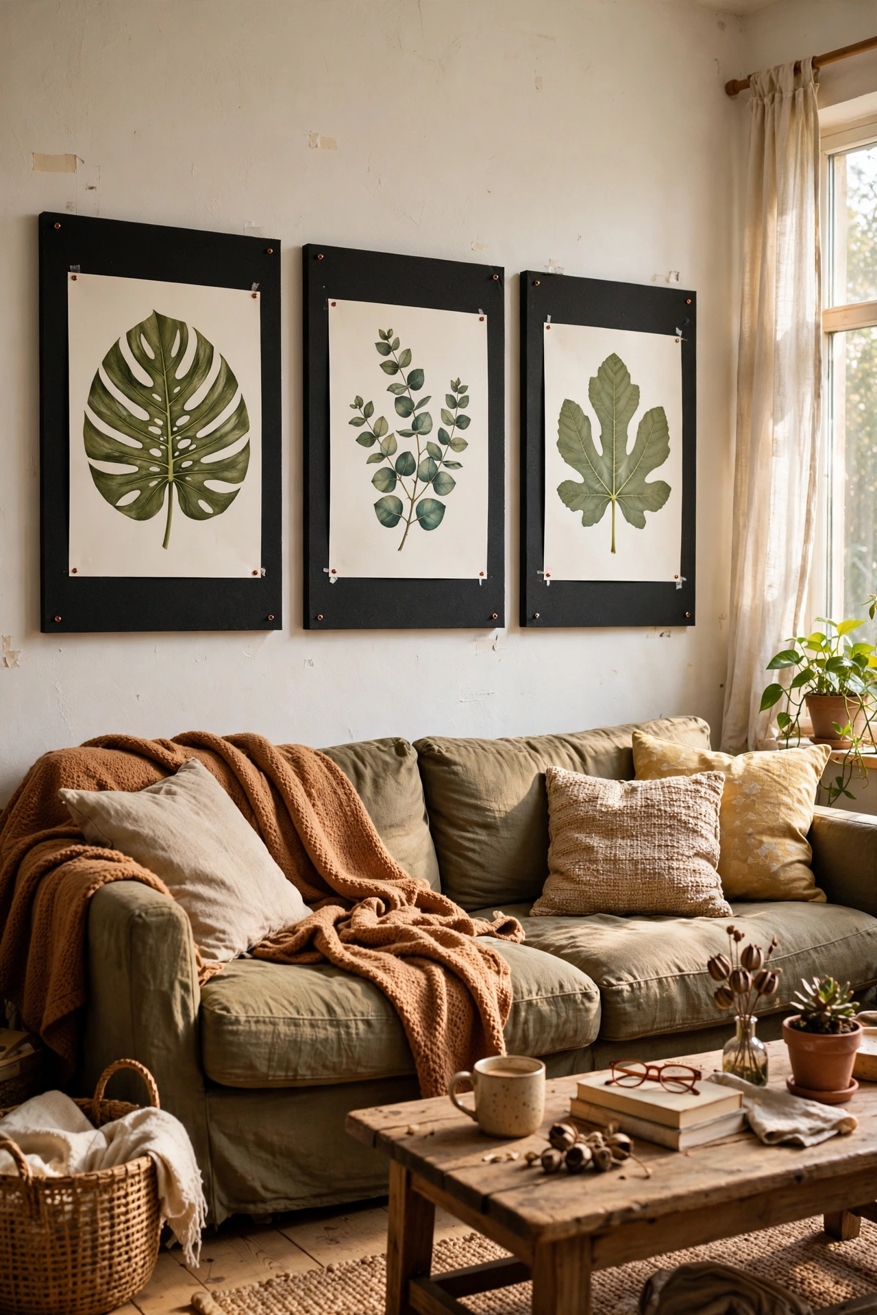 Oversized botanical prints mounted on black foam board
