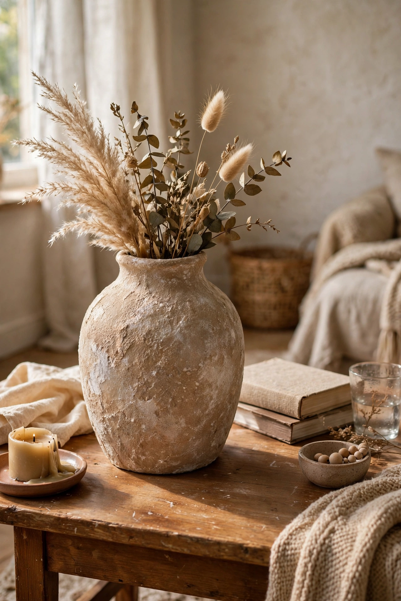 Textured stone-look vase made with baking soda paint technique