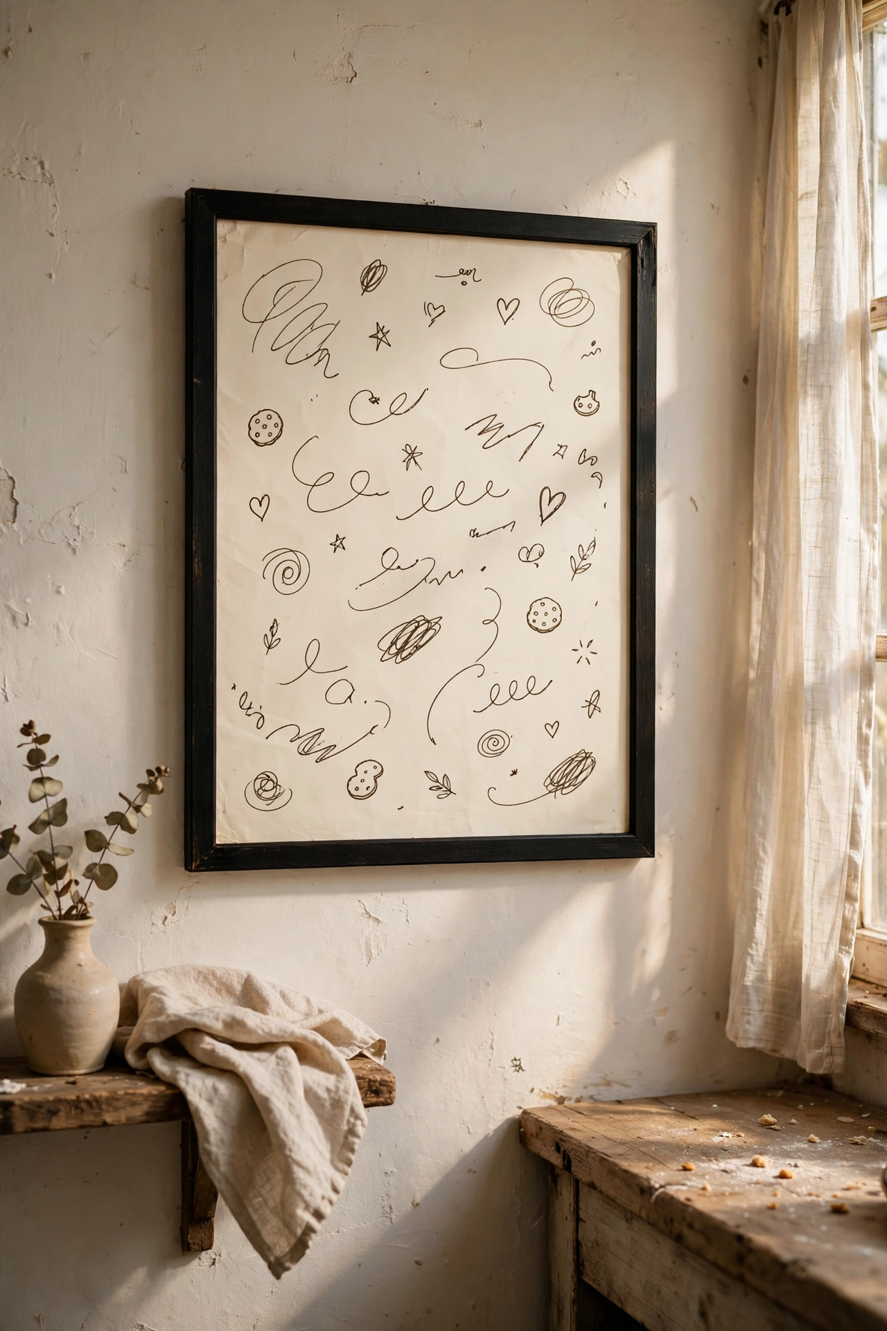 Framed handwritten family recipe in a simple black frame