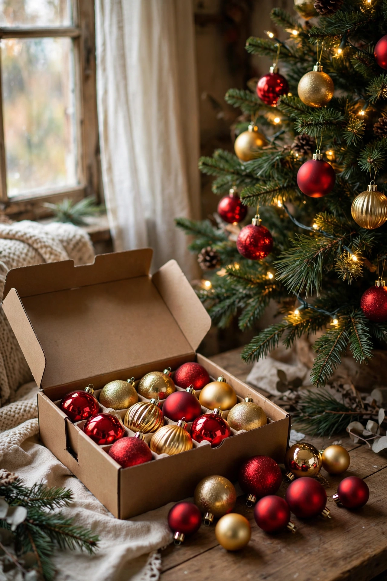 Multi-pack of shatterproof Christmas ornaments in red and gold
