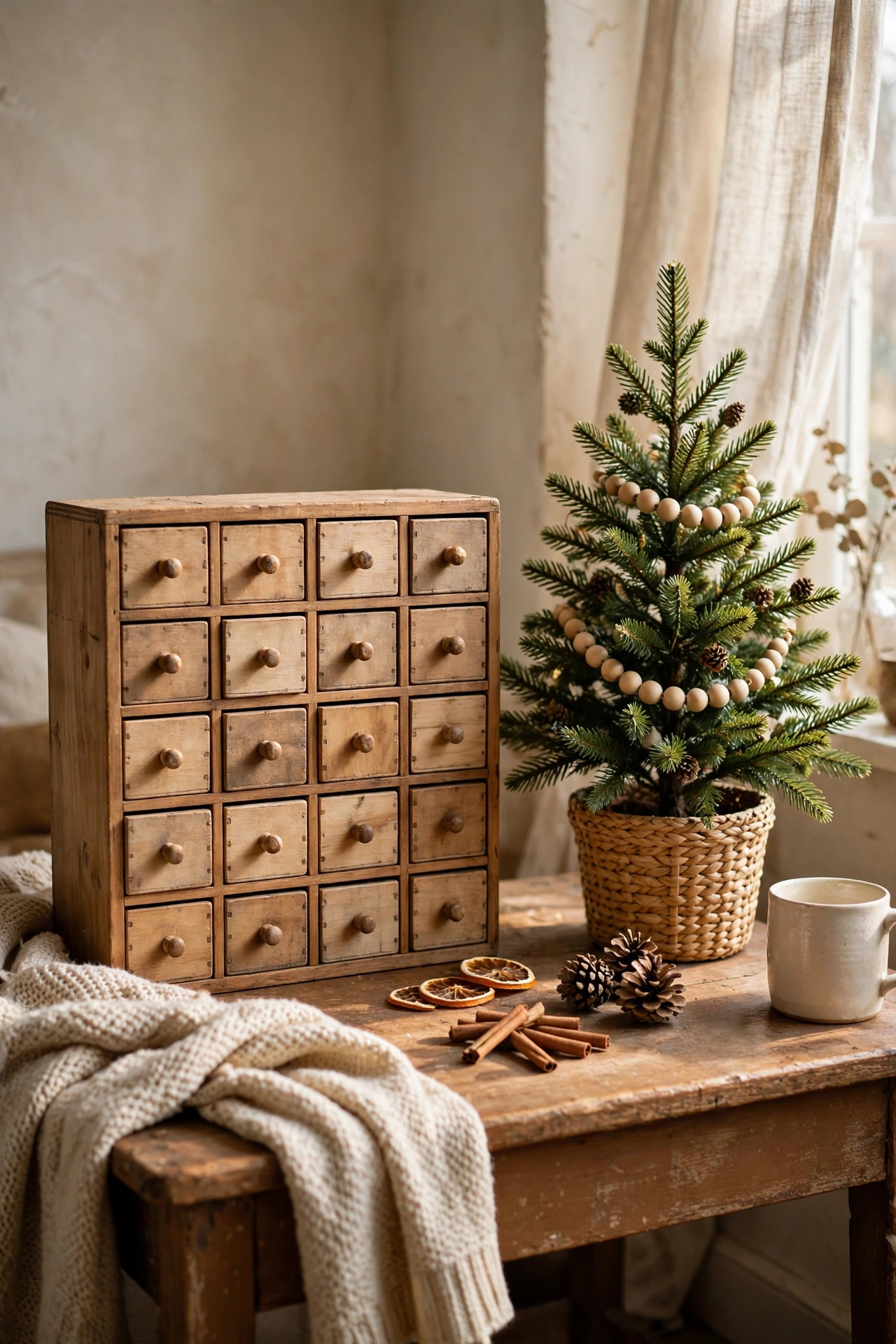 Fillable wooden advent calendar with small drawers