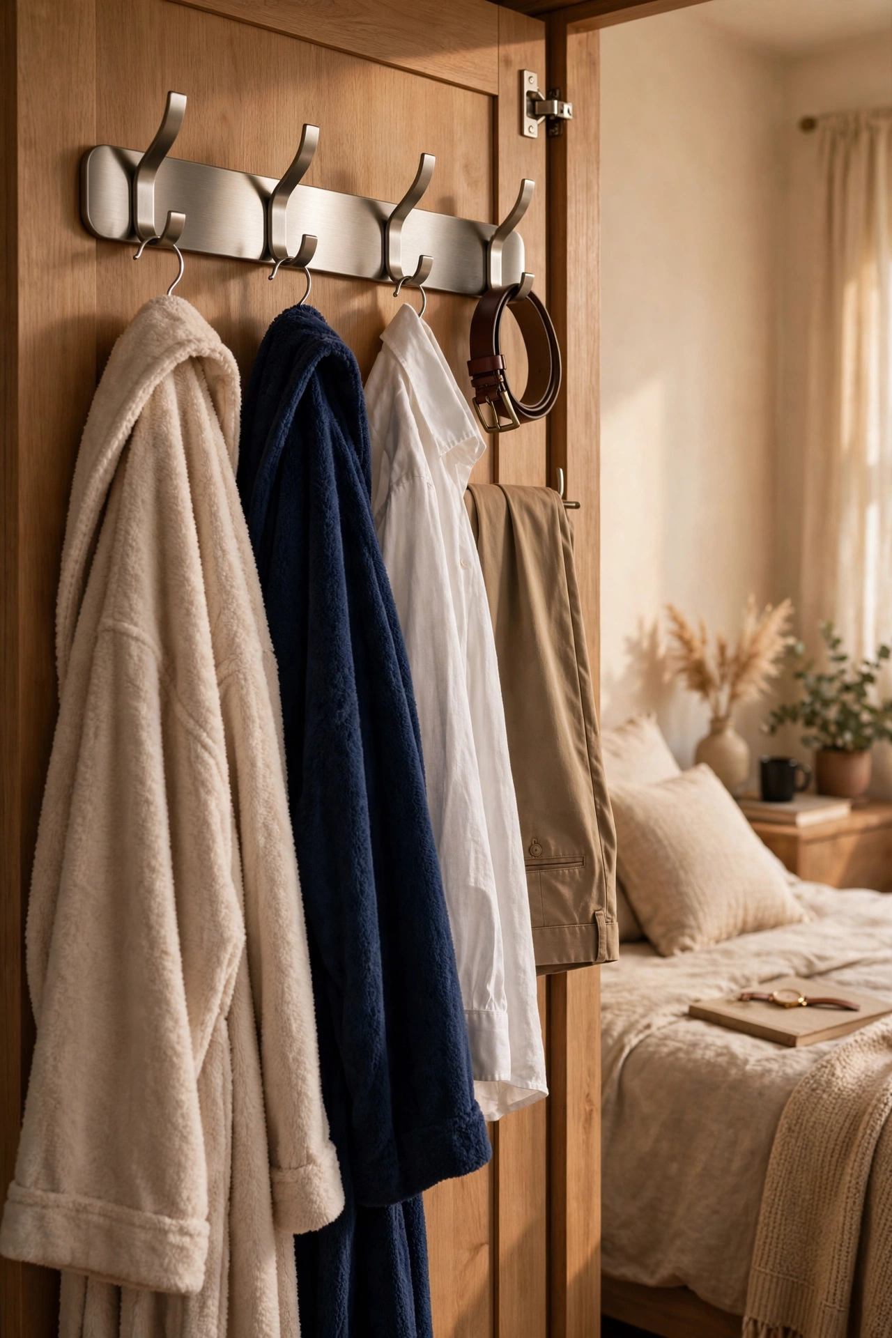 over door hook rack holding robes inside wardrobe door