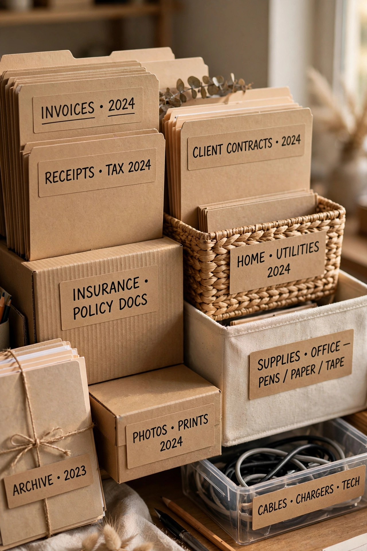matching adhesive labels on files boxes and bins