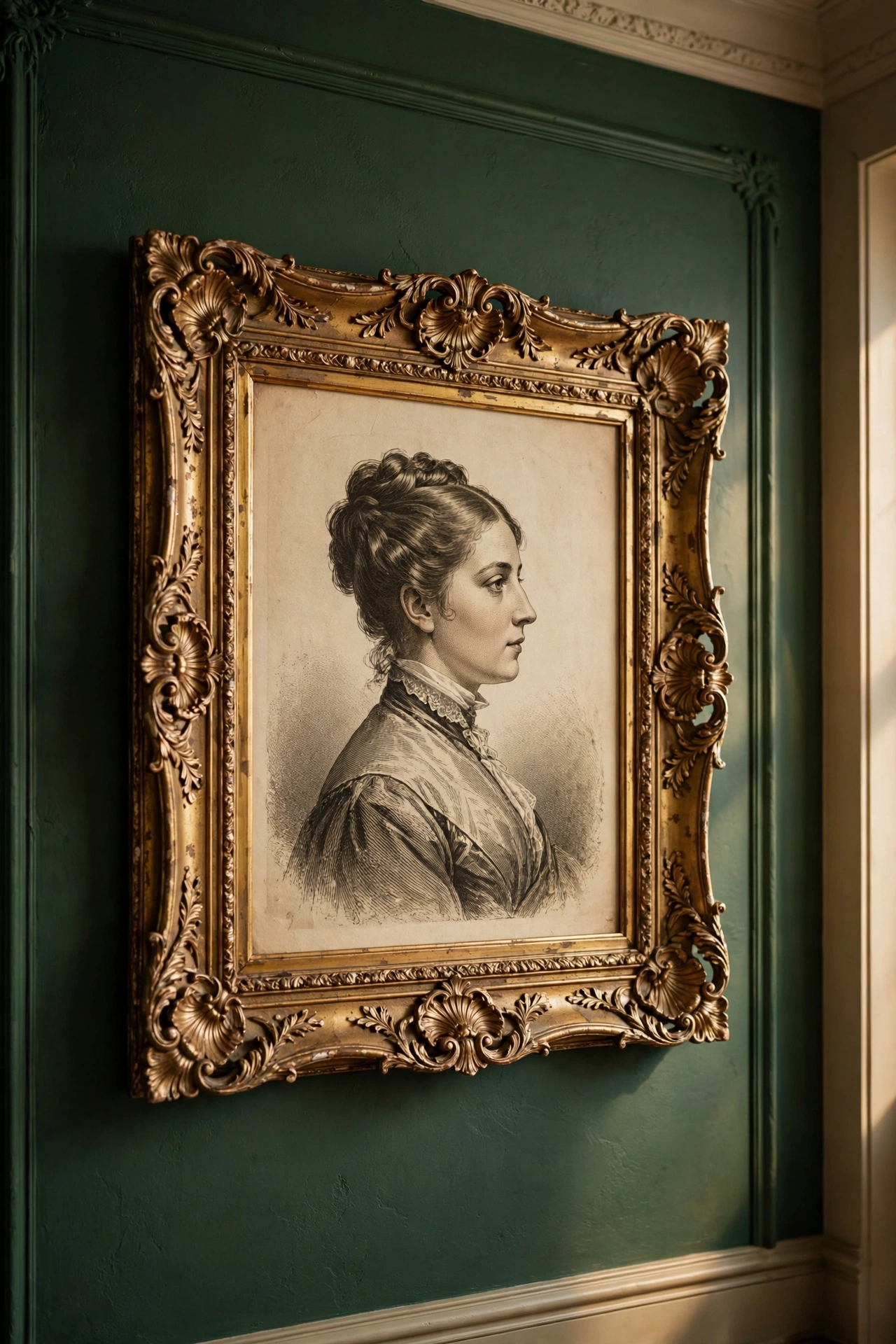 ornate frame with imitation gold leaf finish holding portrait