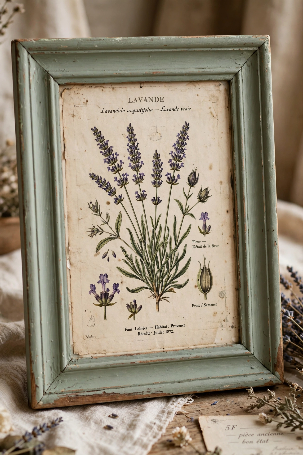 sage chalk painted frame with sanded distressed edges