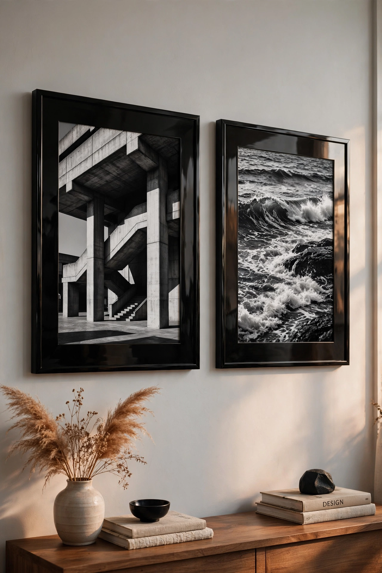 gloss black lacquer look frames with black and white photography