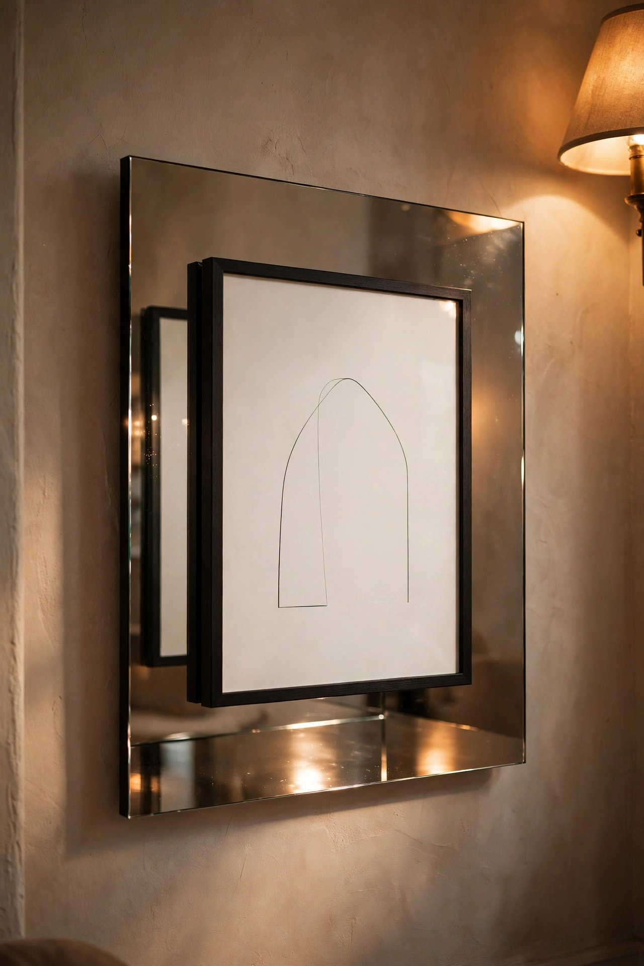art print appearing to float over mirrored backing in frame