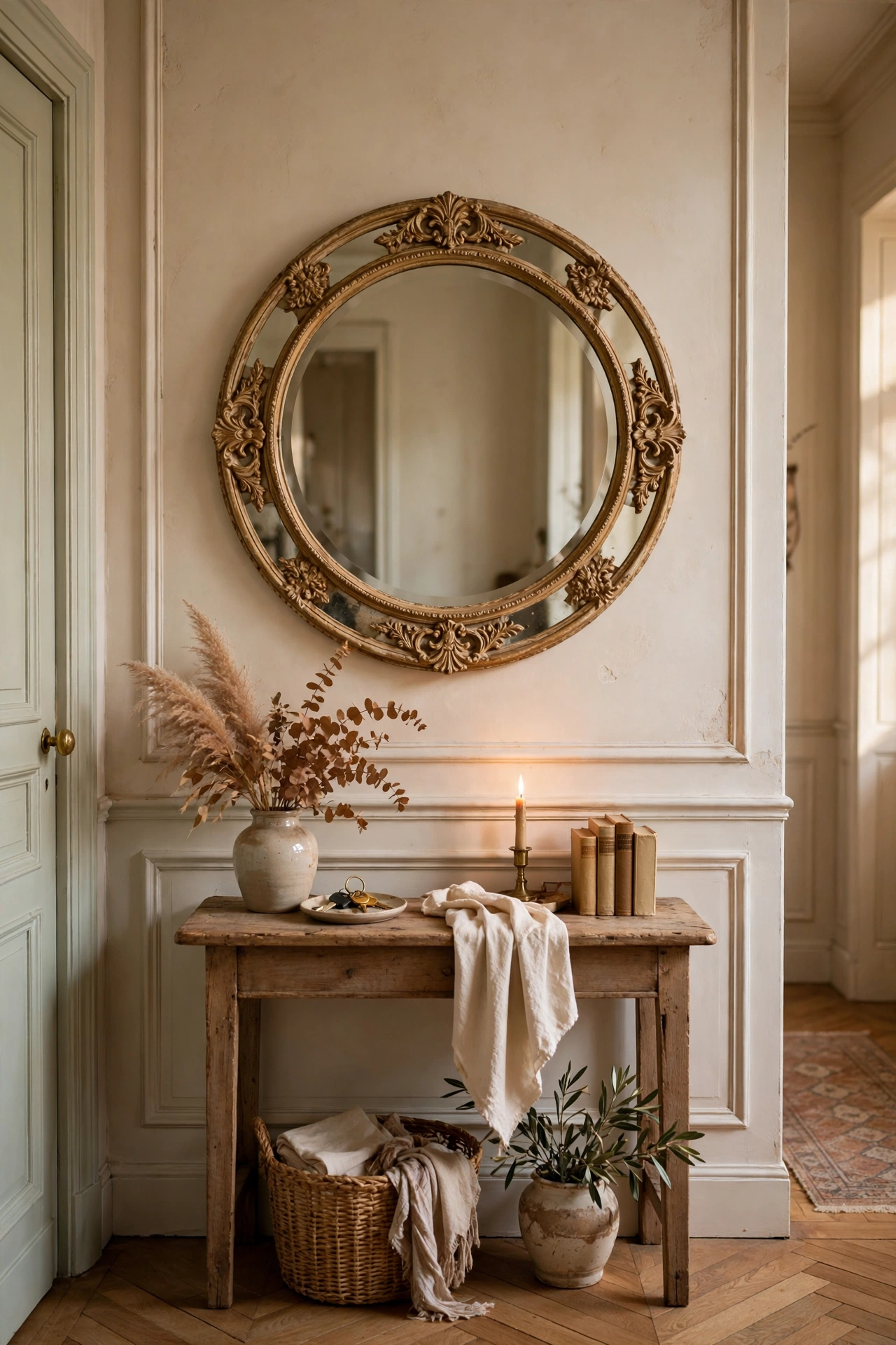 plain mirror edged with painted gold frame moulding