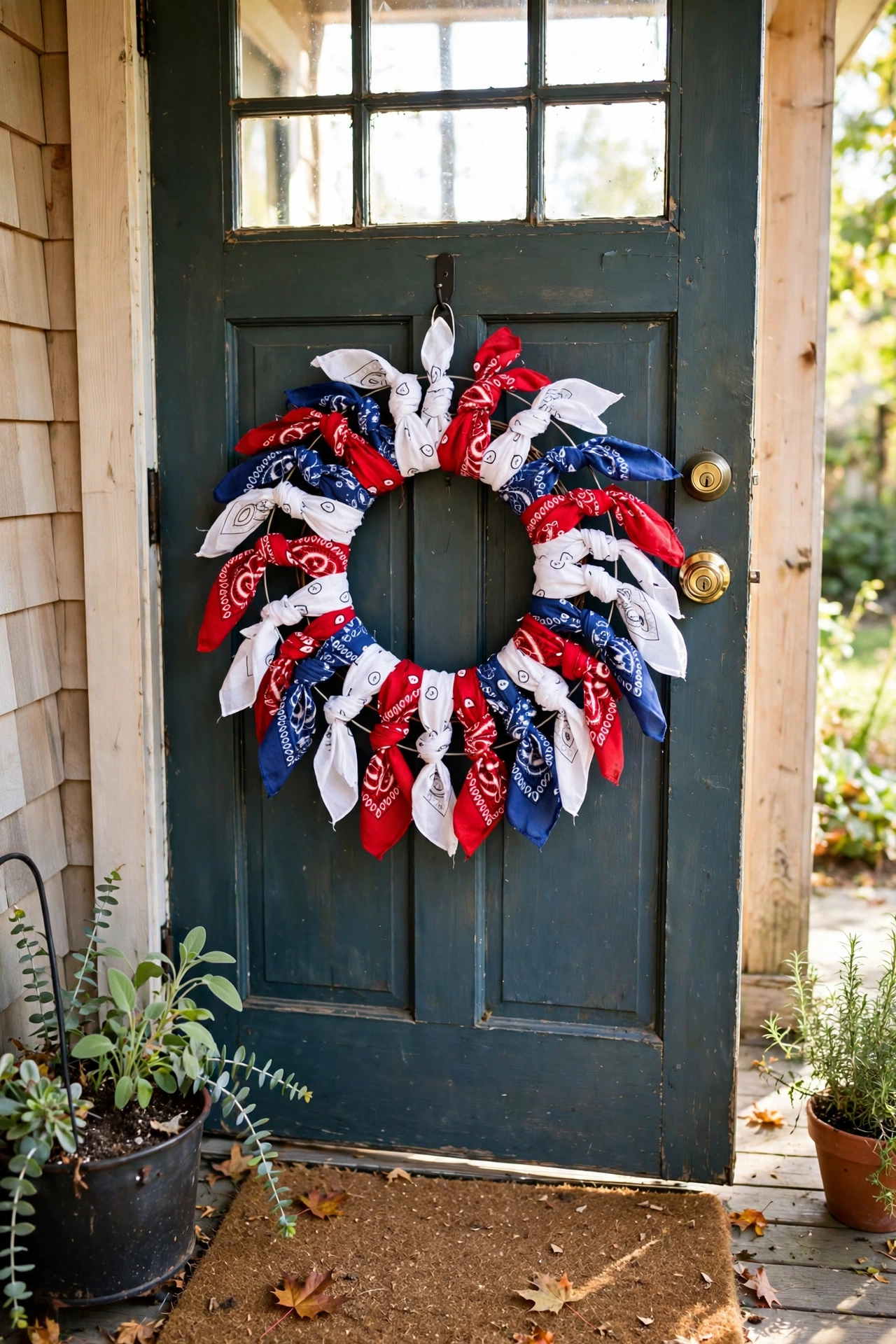 Red white and blue bandana strip wreath