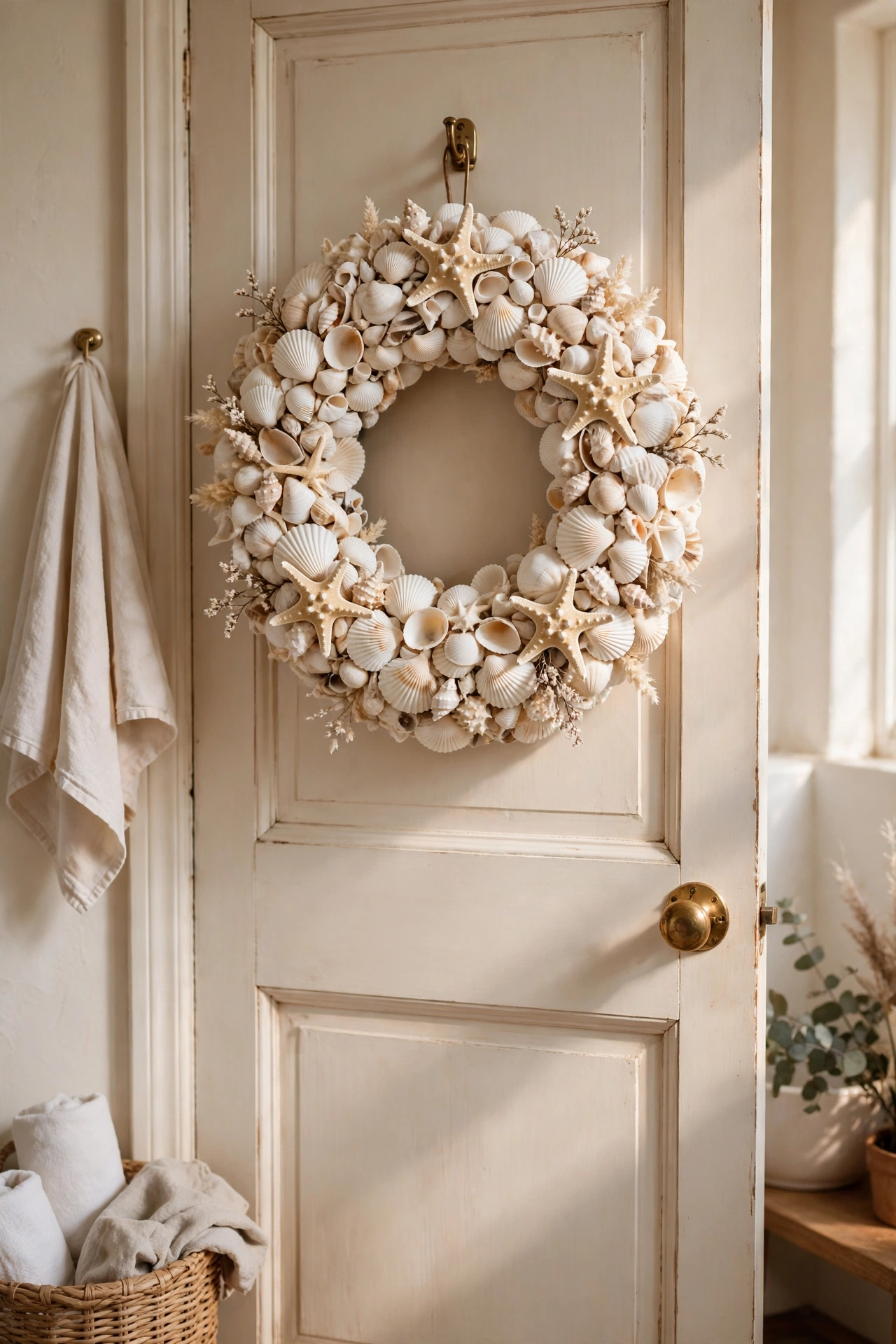 Seashell wreath with starfish accents