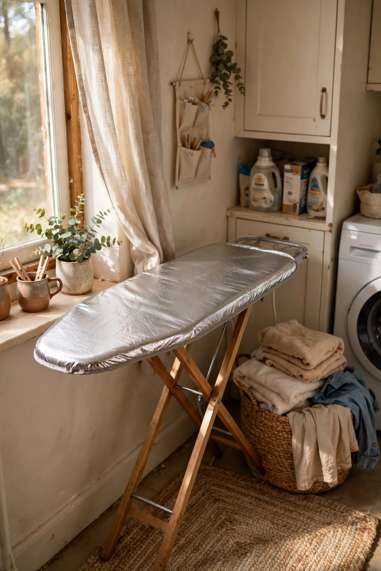 Ironing board with a fresh padded reflective cover
