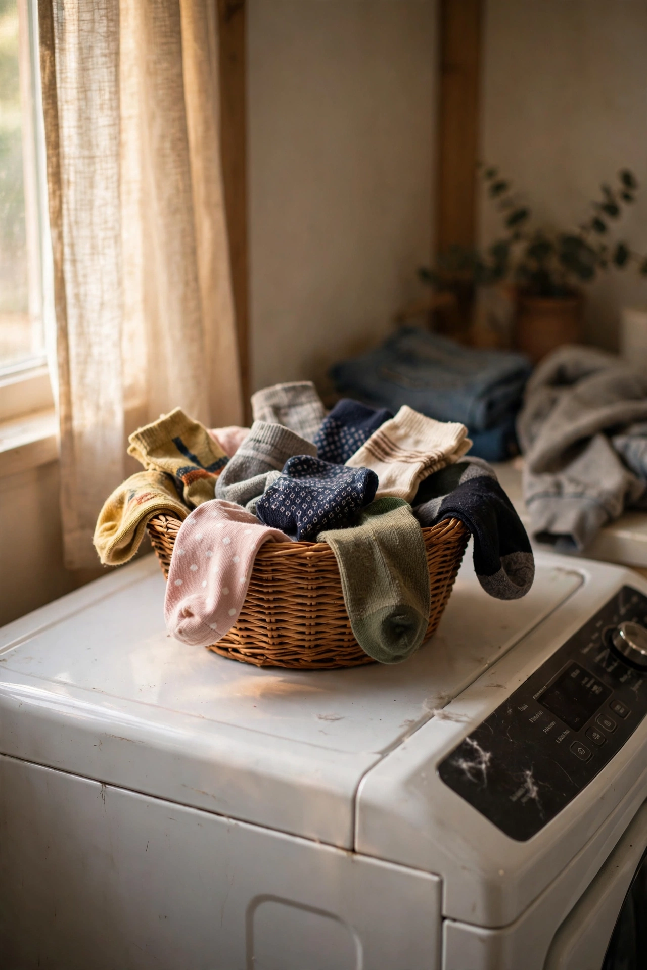 Small basket collecting single lost socks