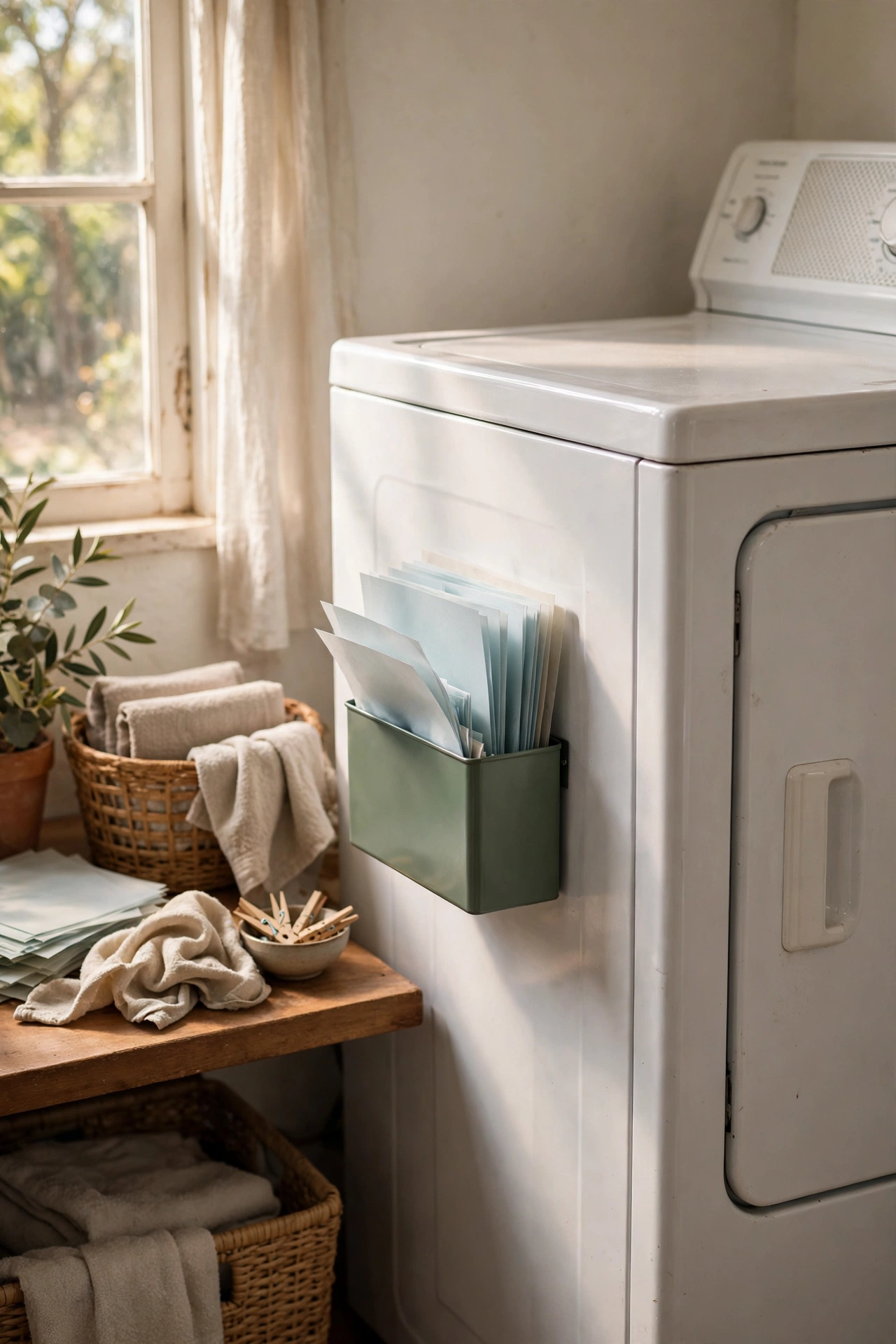 Magnetic holder of dryer sheets on a dryer side