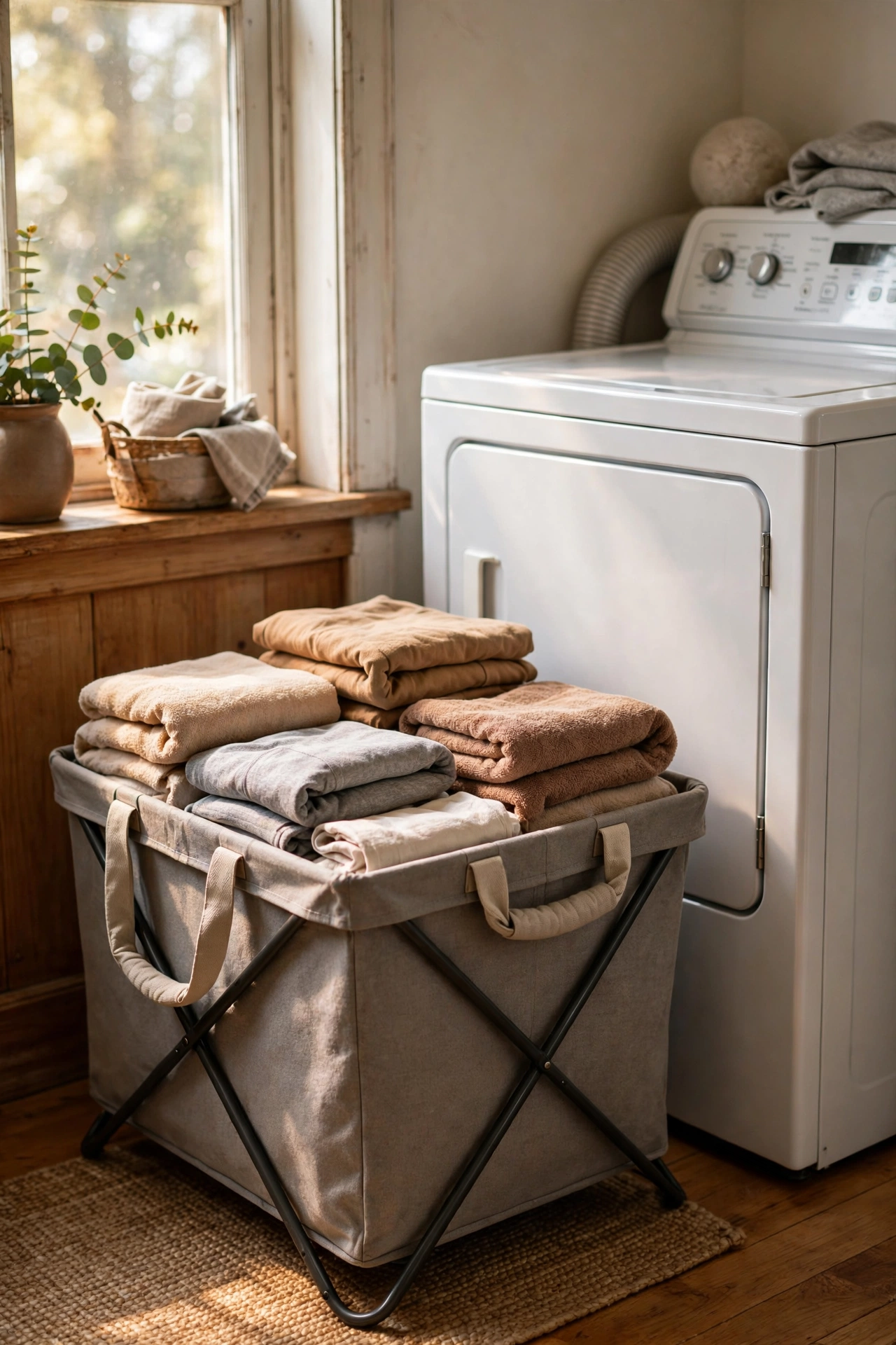 Sturdy folding laundry basket with handles