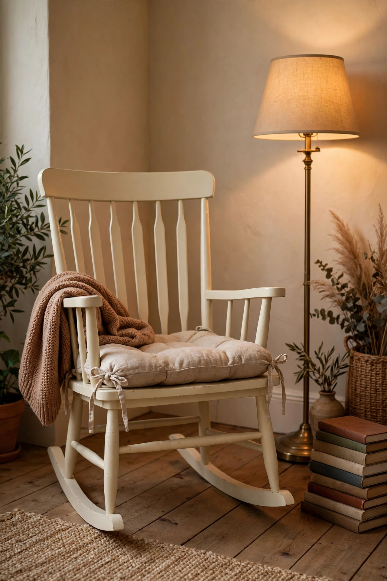Repainted wooden rocking chair as a budget reading nook chair