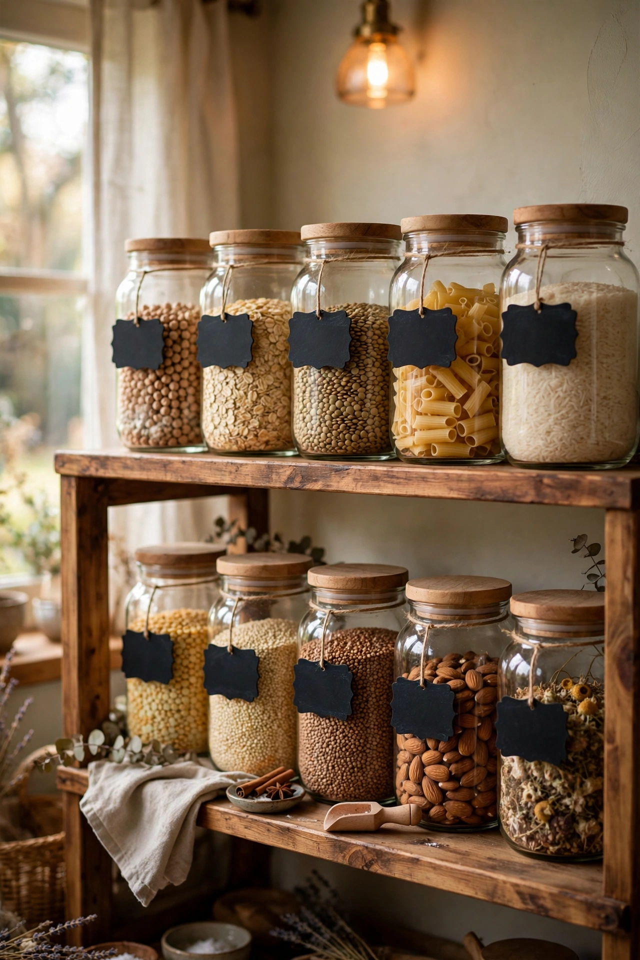Pantry jars with handwritten chalkboard labels