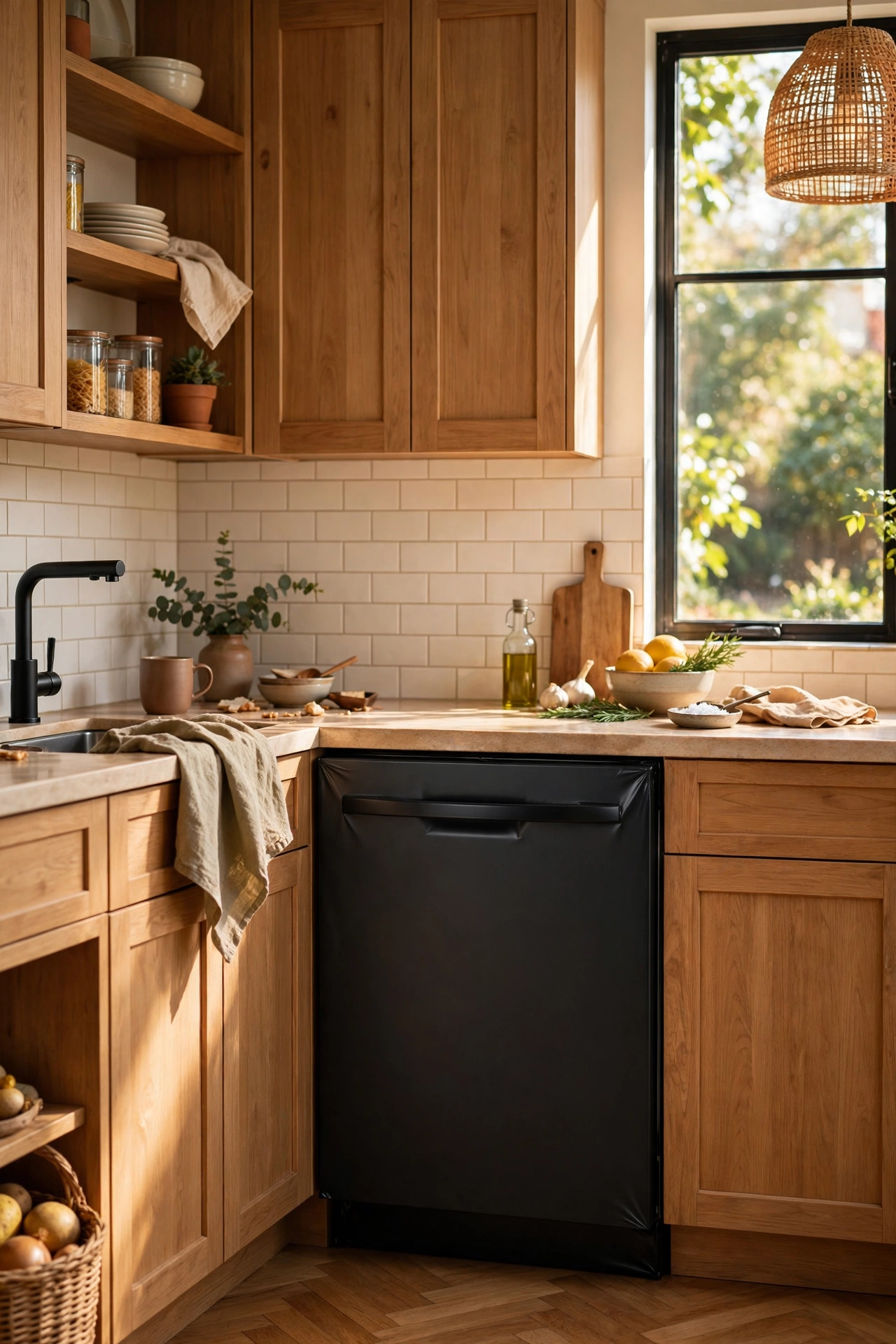Dishwasher front wrapped in matte black adhesive film