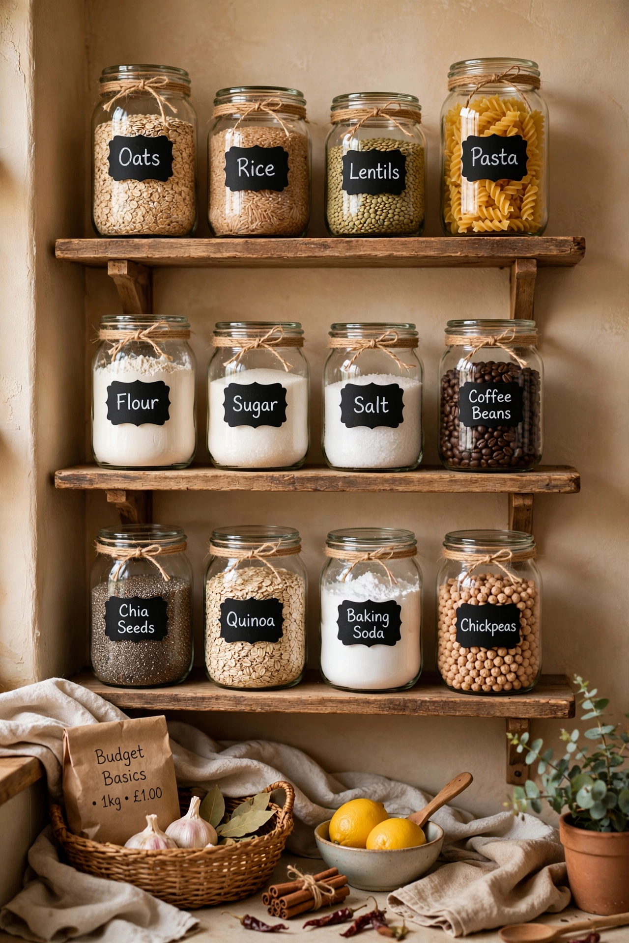 Pantry jars with chalkboard labels and handwritten names