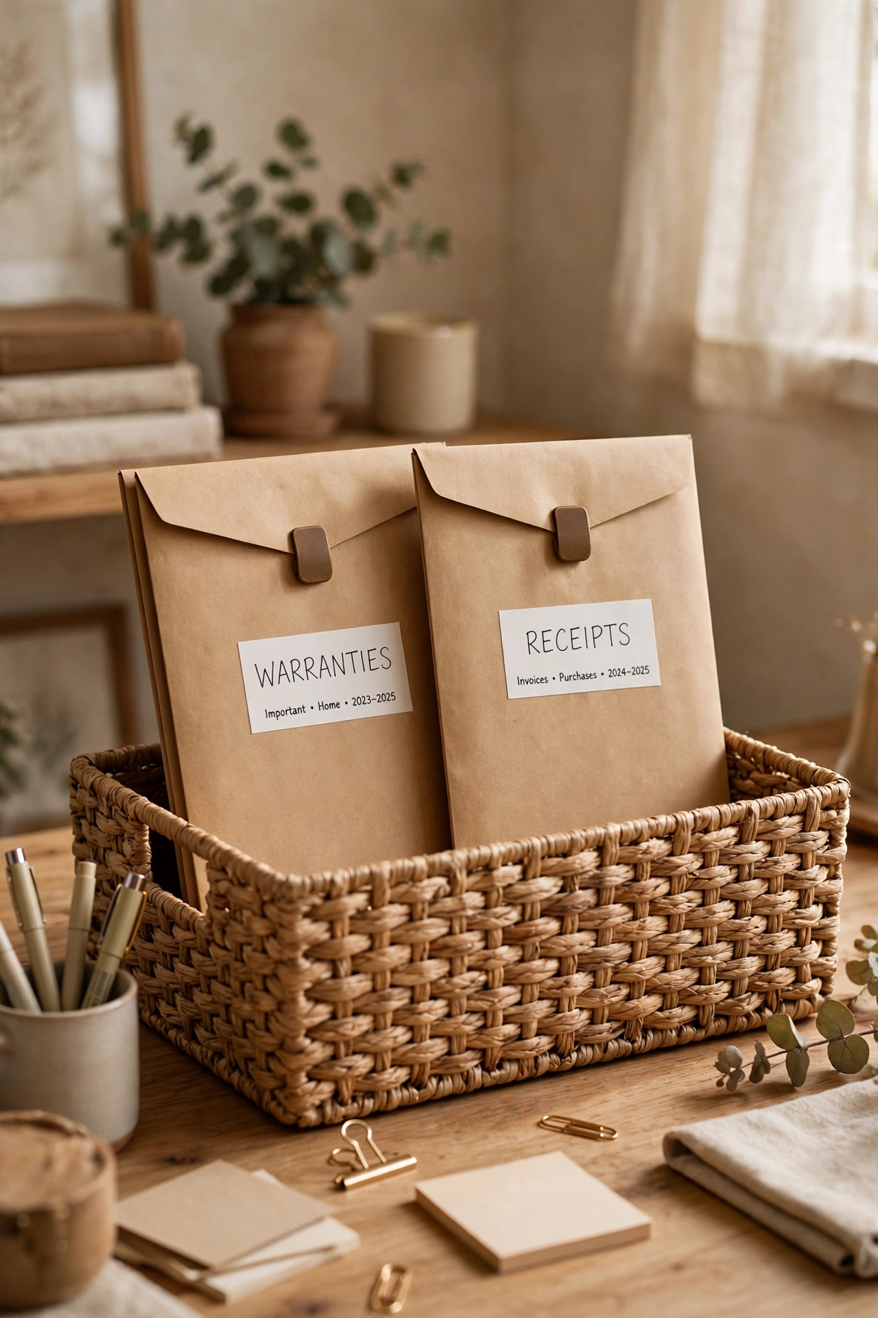 Clasp document envelopes storing warranties and receipts