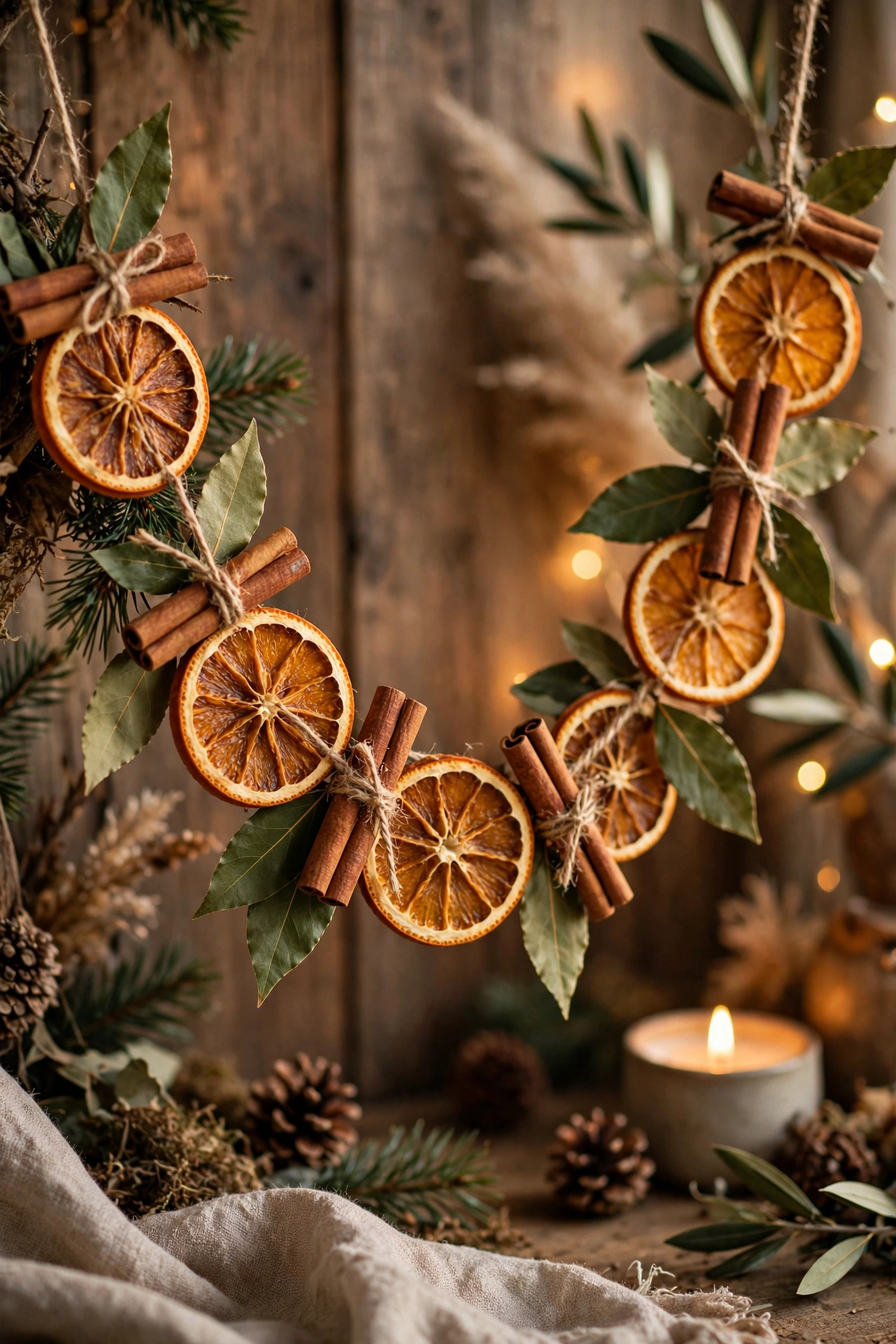 Dried orange slice garland with cinnamon sticks