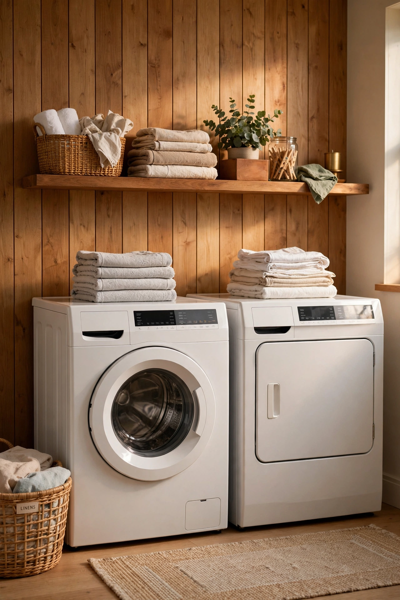 Wall-mounted shelf above washer and dryer as a folding station