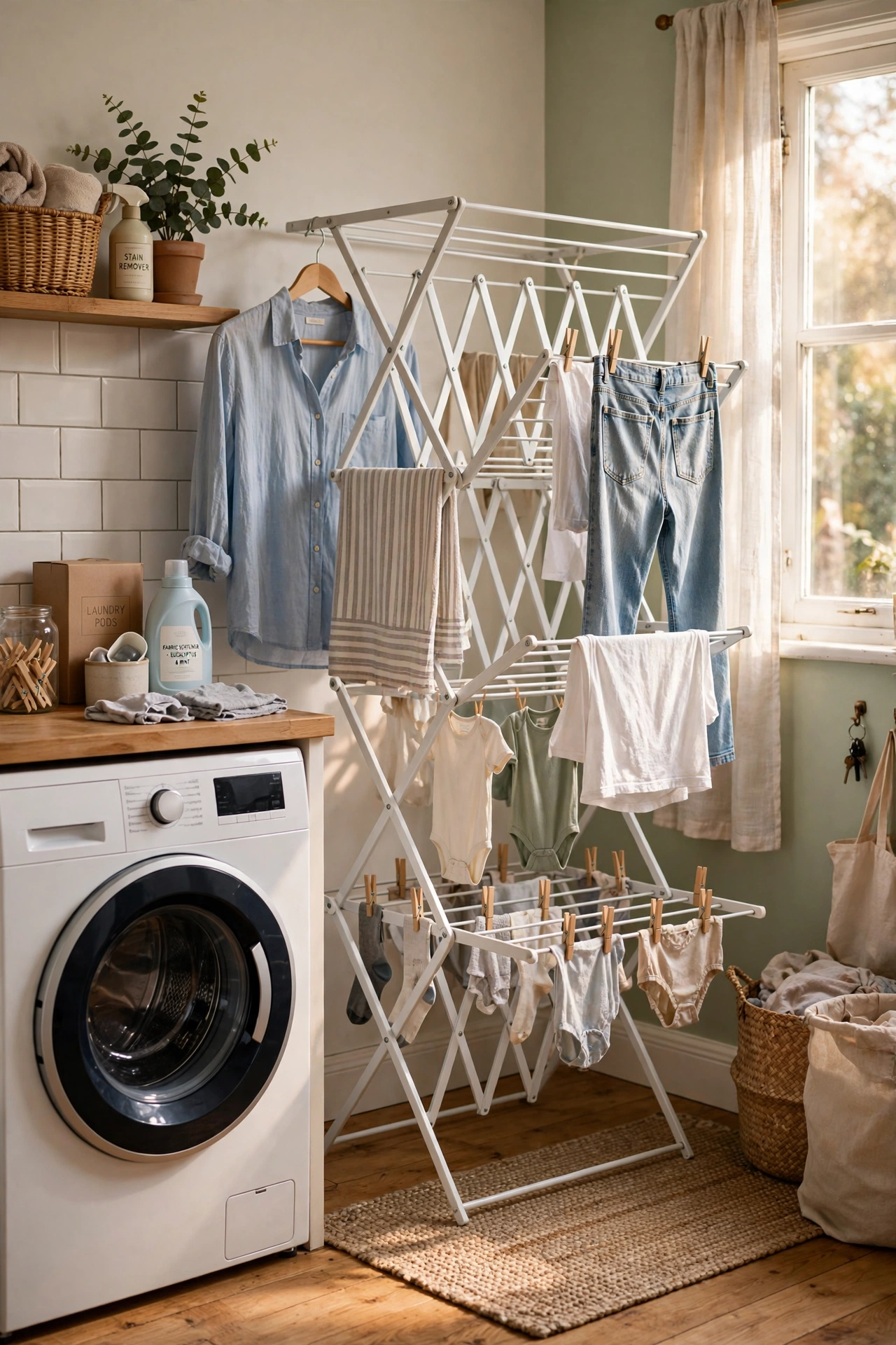 Foldable concertina drying rack with clothes air-drying