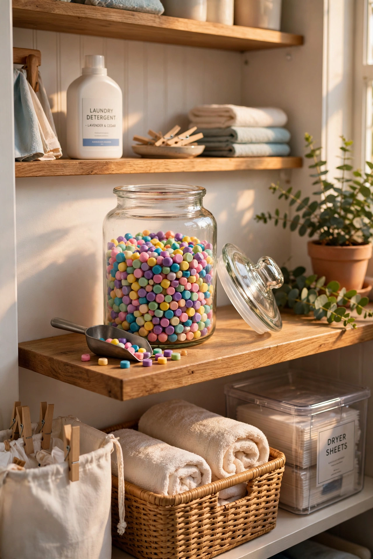 Pretty jar of scent booster beads with a scoop