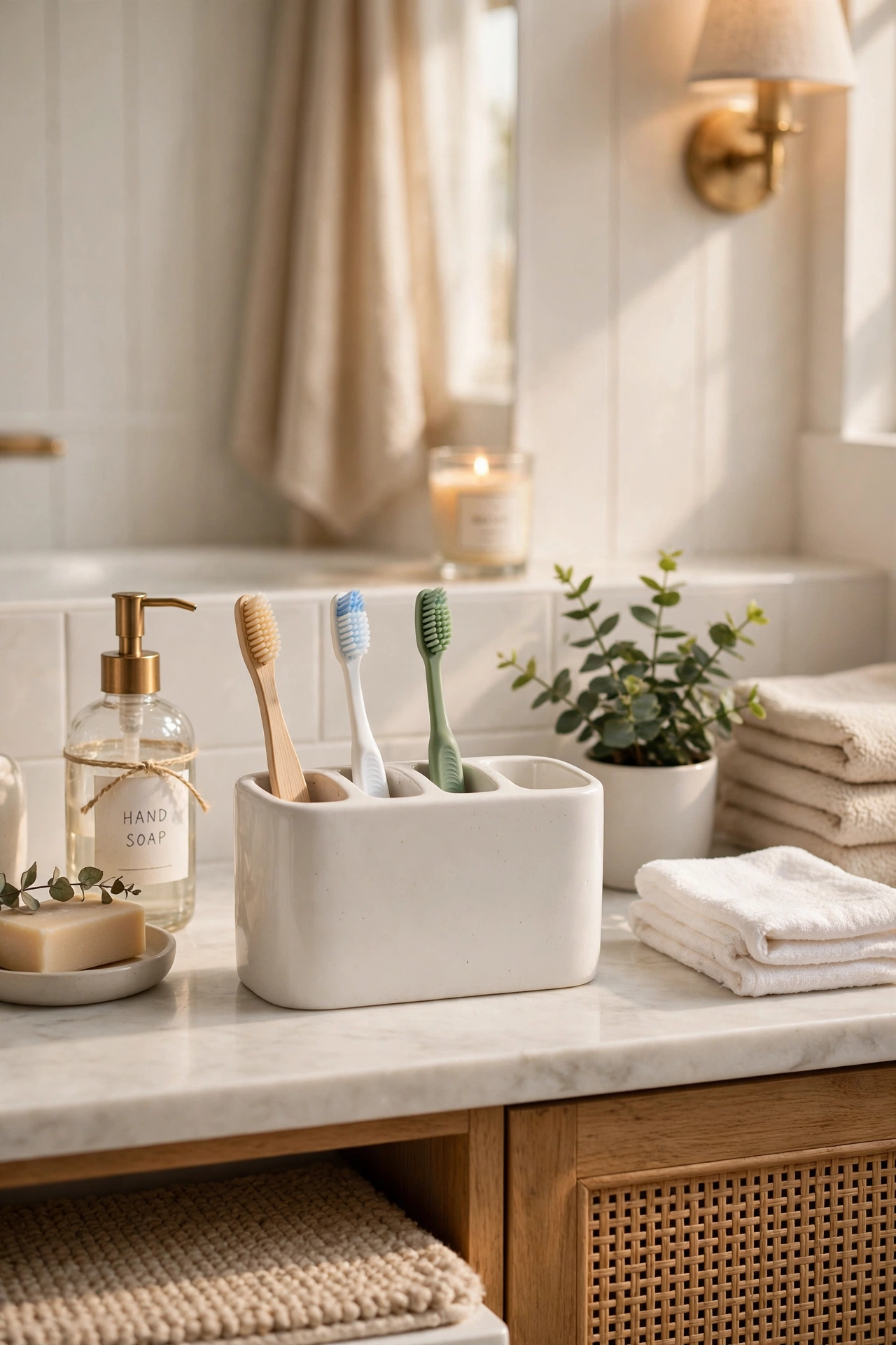 Ceramic toothbrush holder with separate slots