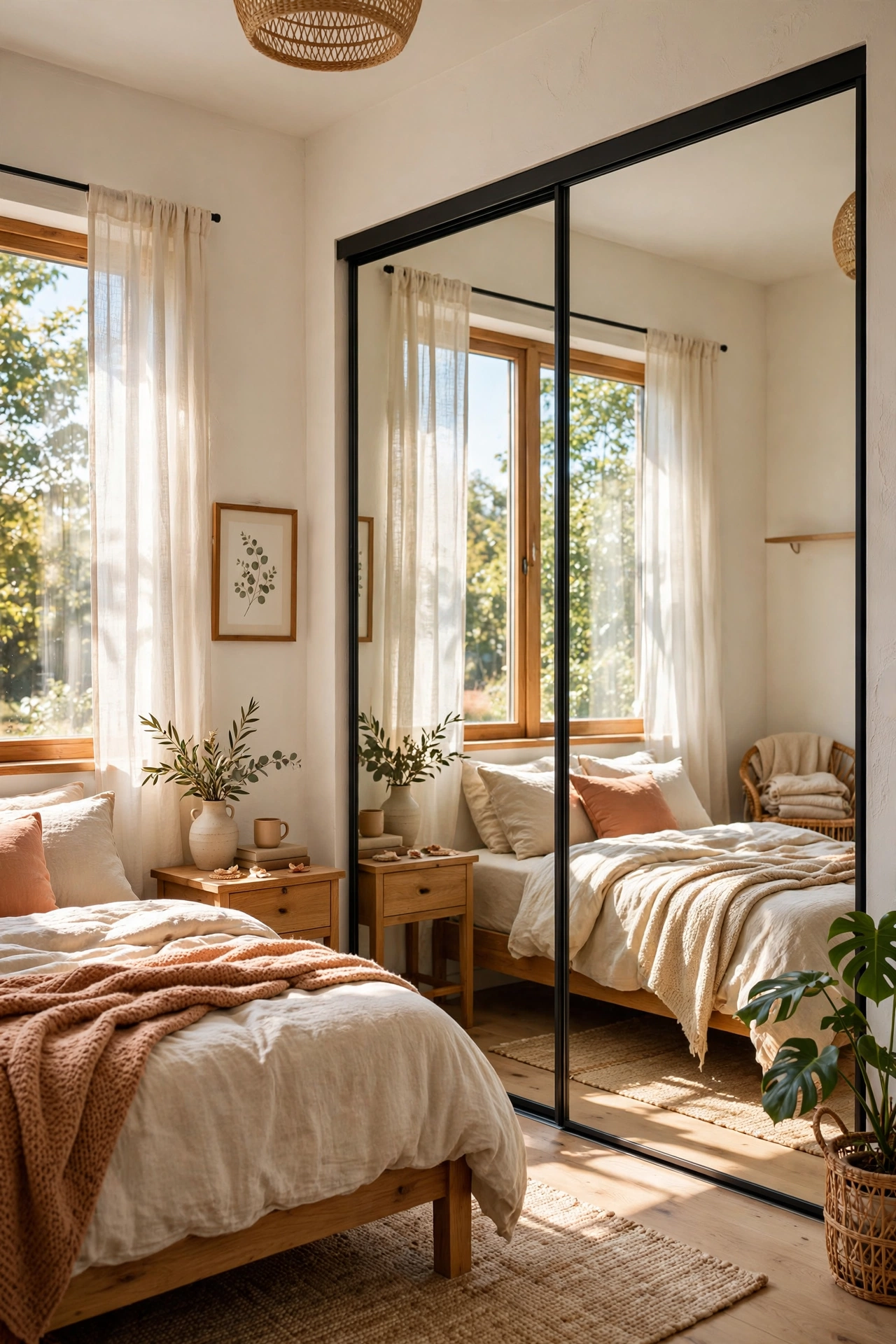 Sliding closet doors covered in full-length mirror panels