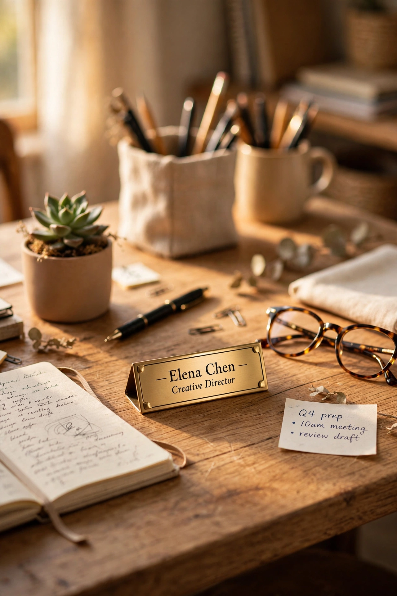 Small desk nameplate with a playful title