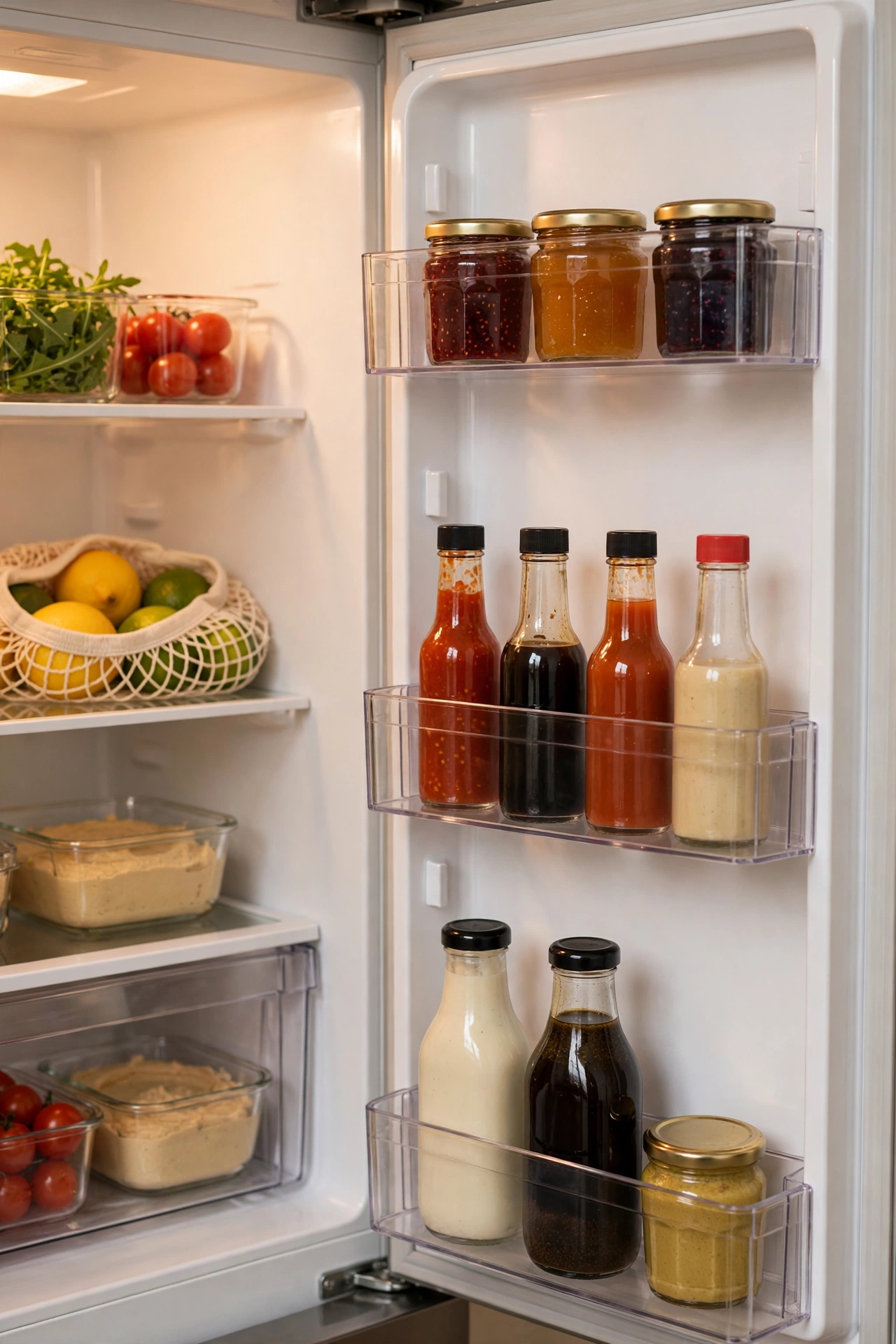 dollar store organization ideas: clear bins organising a fridge door