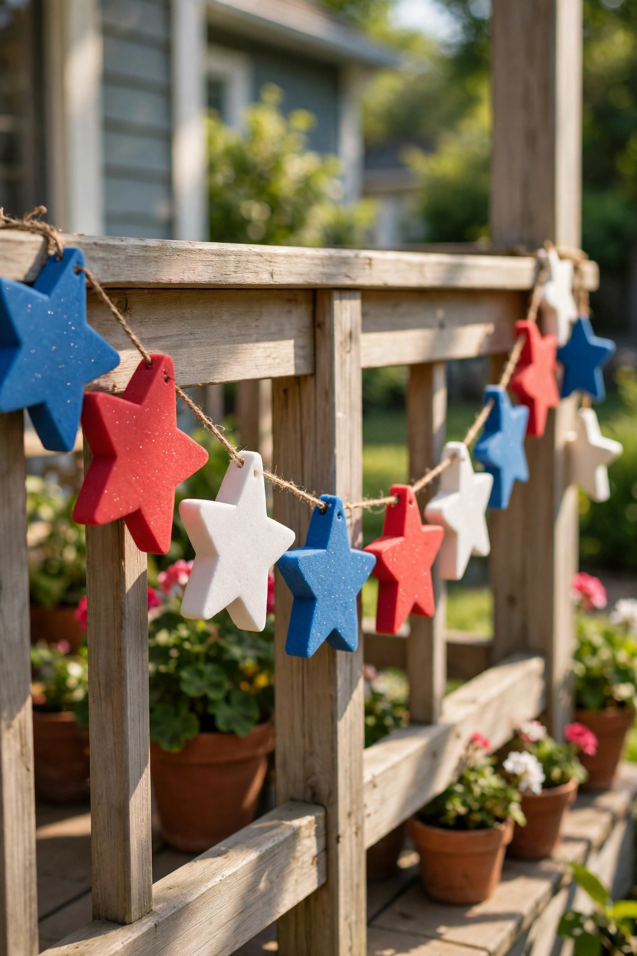 dollar tree garland: red white and blue foam stars for a summer party garland