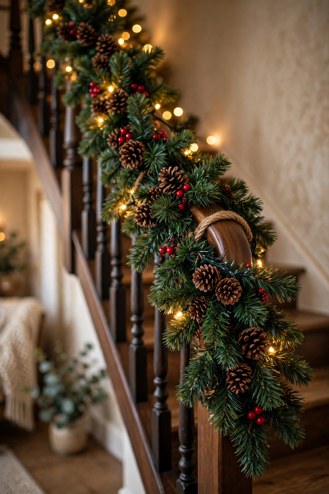 dollar tree garland: faux pine sprigs wired as a classic Christmas evergreen garland