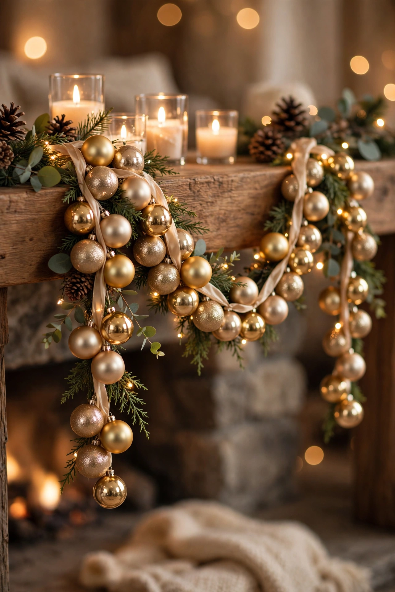 dollar tree garland: shatterproof ornaments threaded as a sparkling Christmas garland
