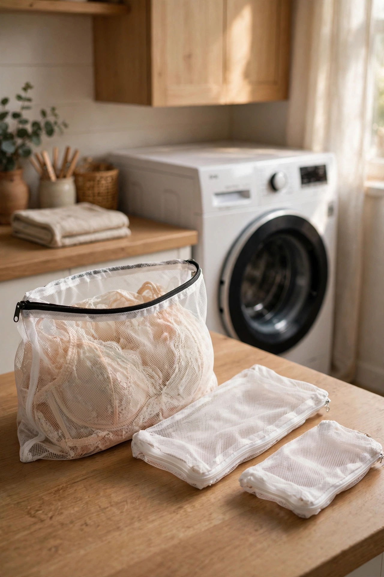 Mesh delicates wash bags in different sizes for laundry protection