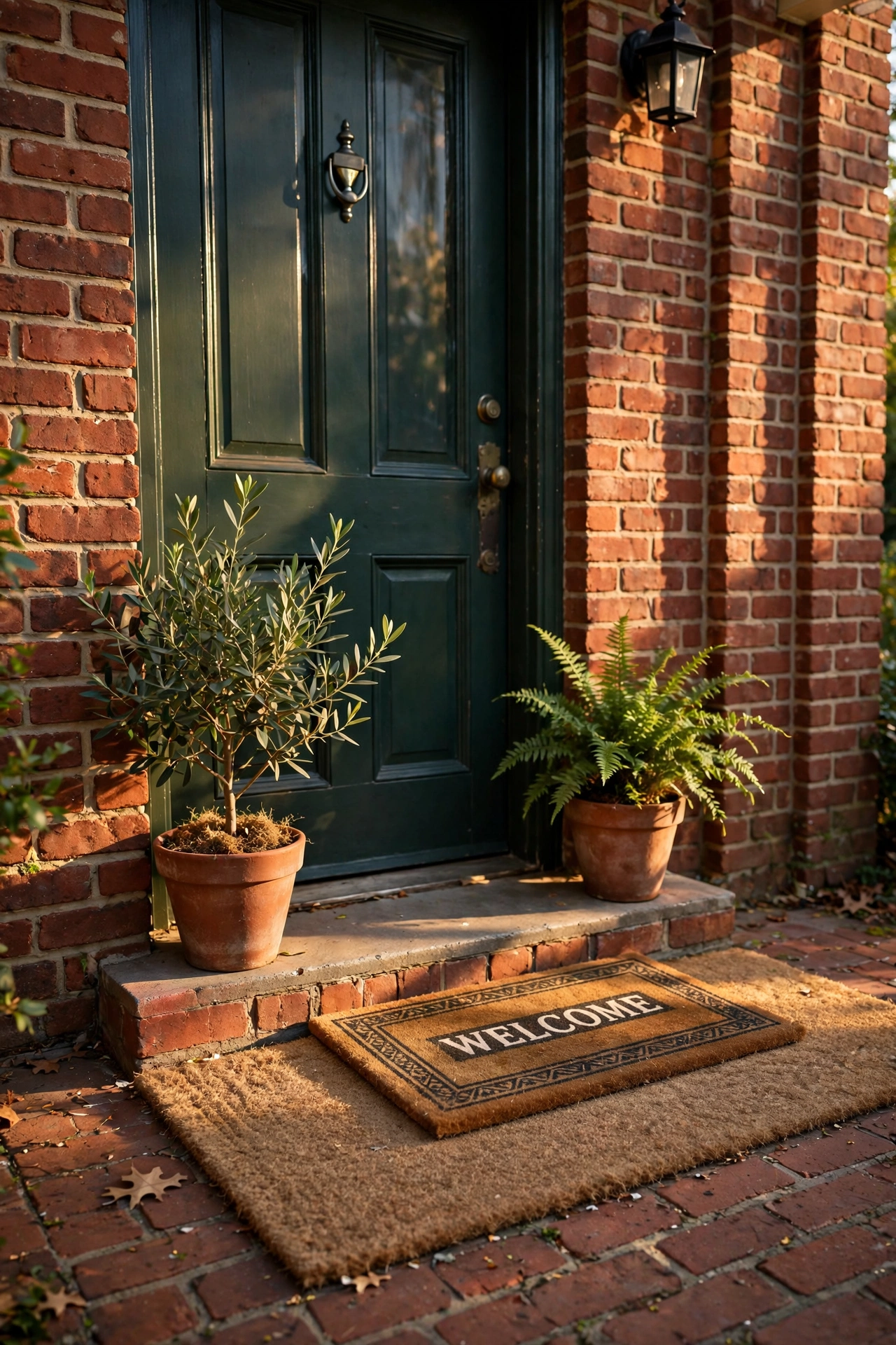Layered coir welcome mats stacked on a front doorstep