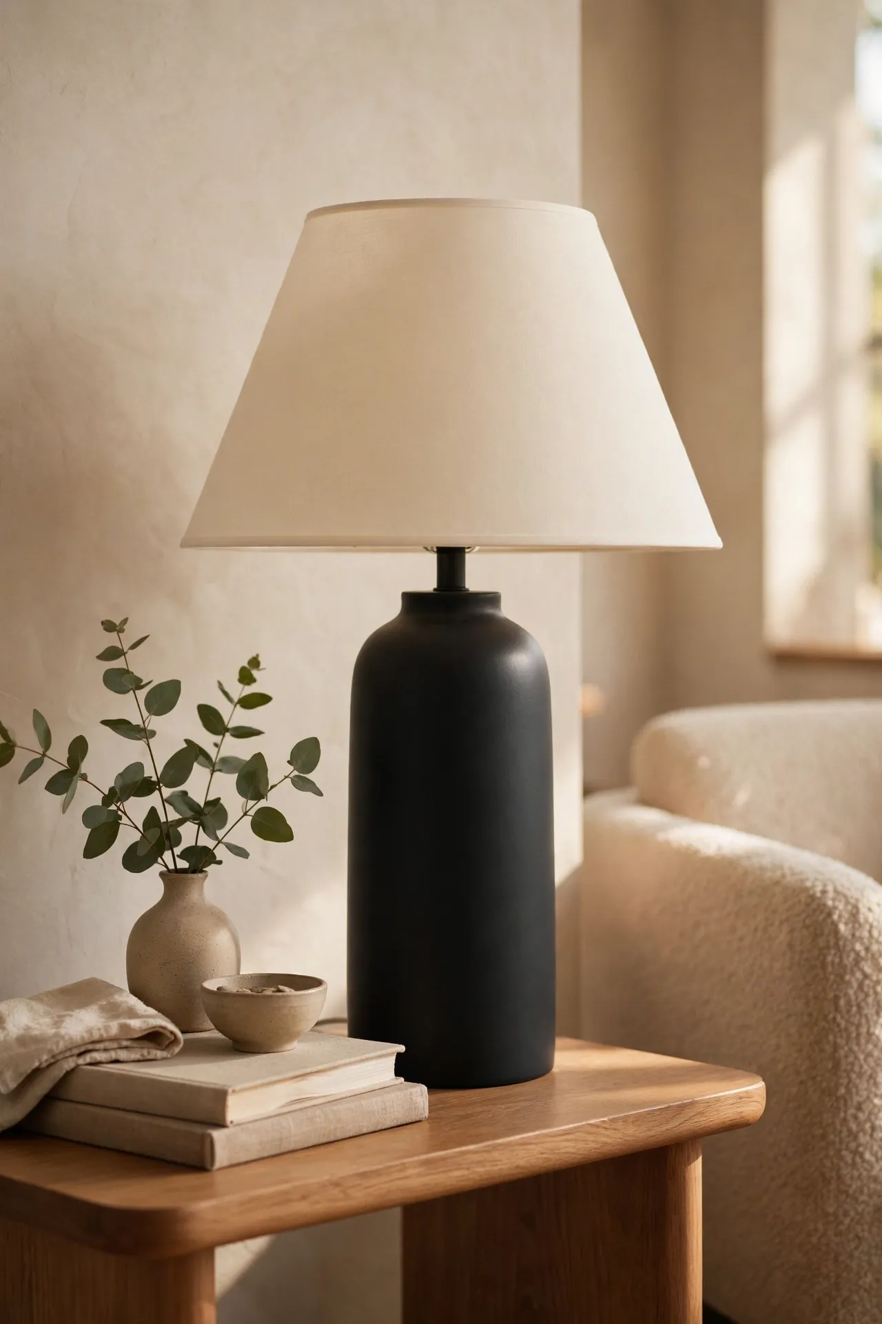 Table lamp with a freshly painted matte black base