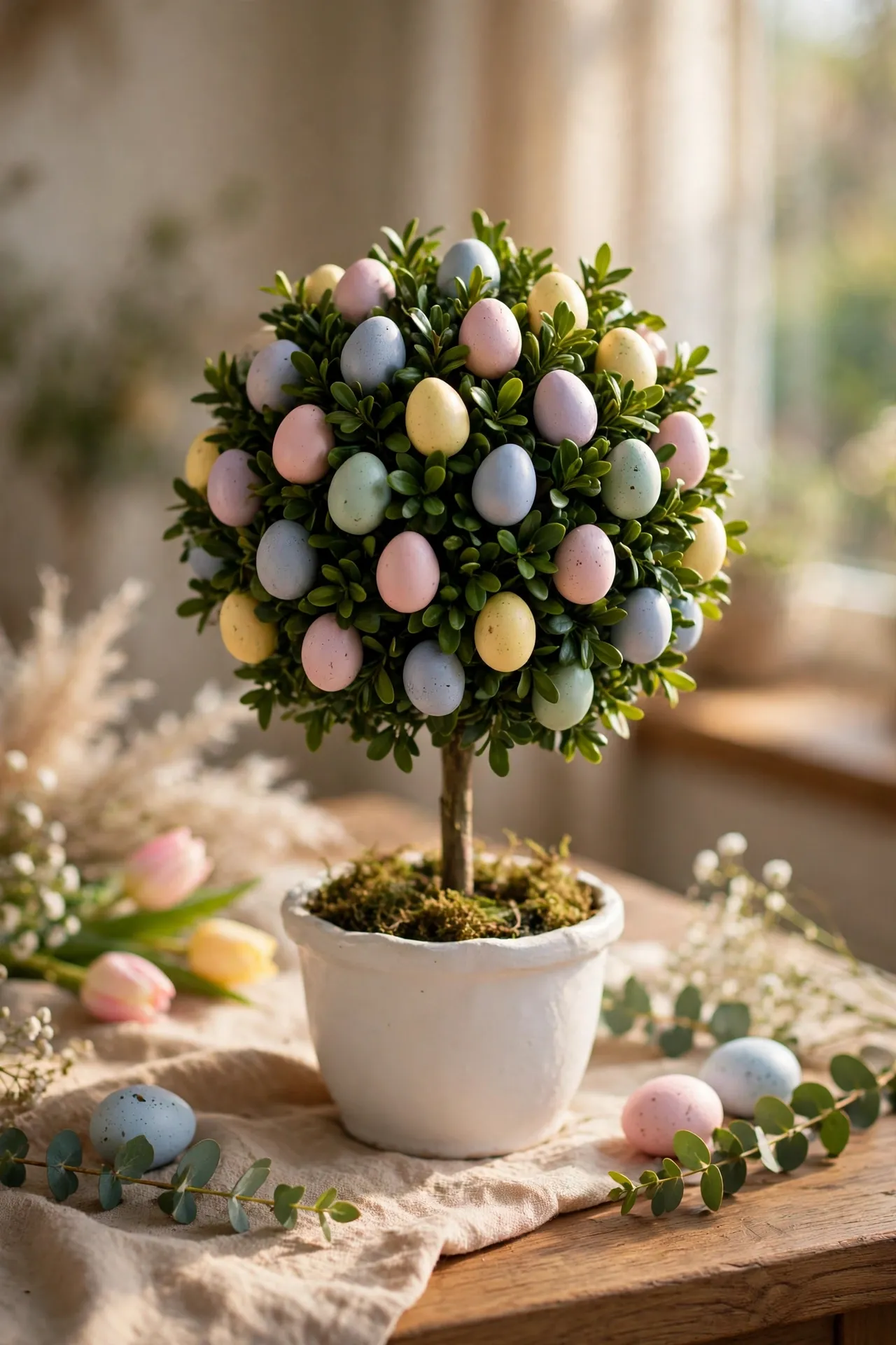 Pastel Easter egg topiary tree in a small pot