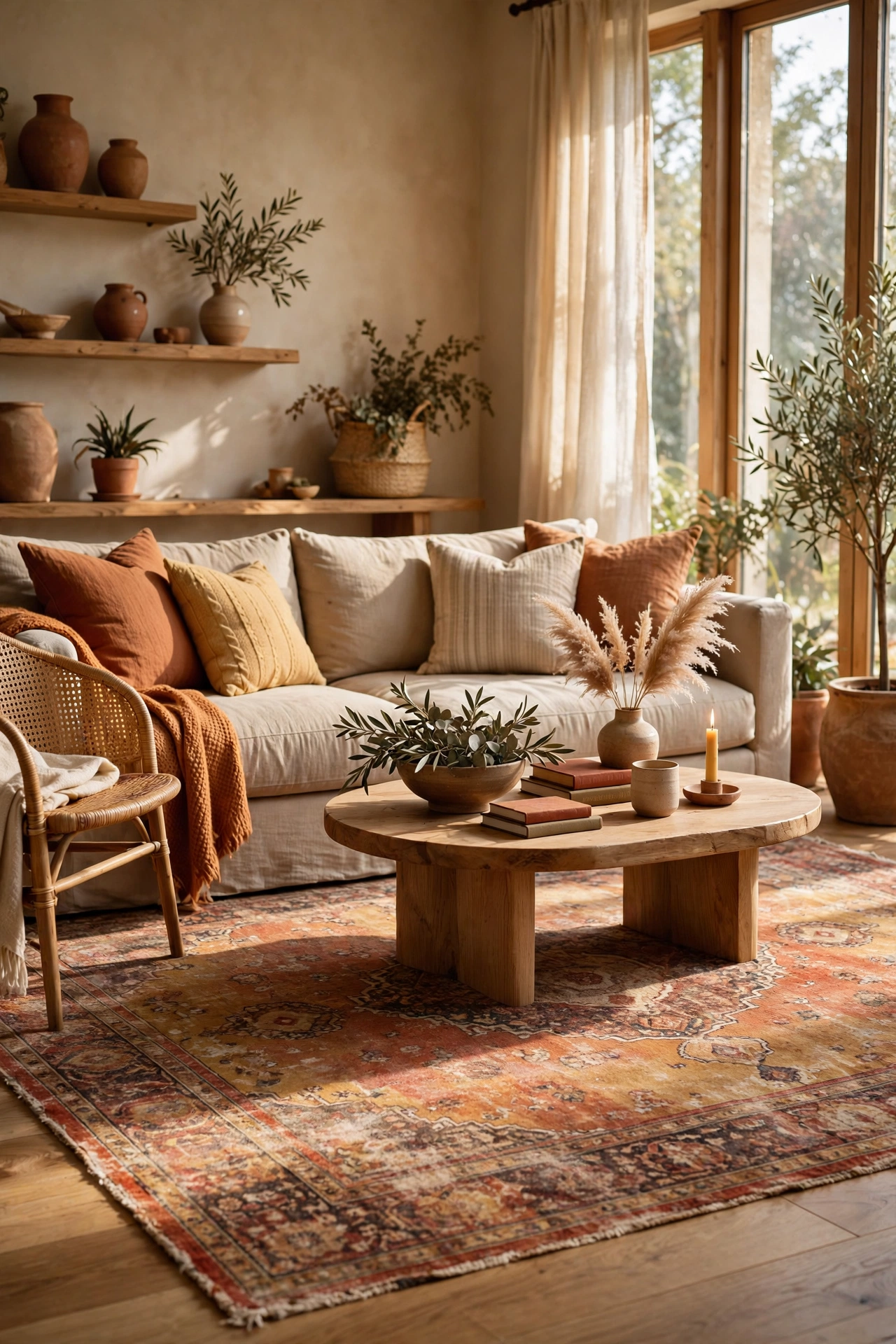 Affordable vintage-look Persian style area rug grounding a living room