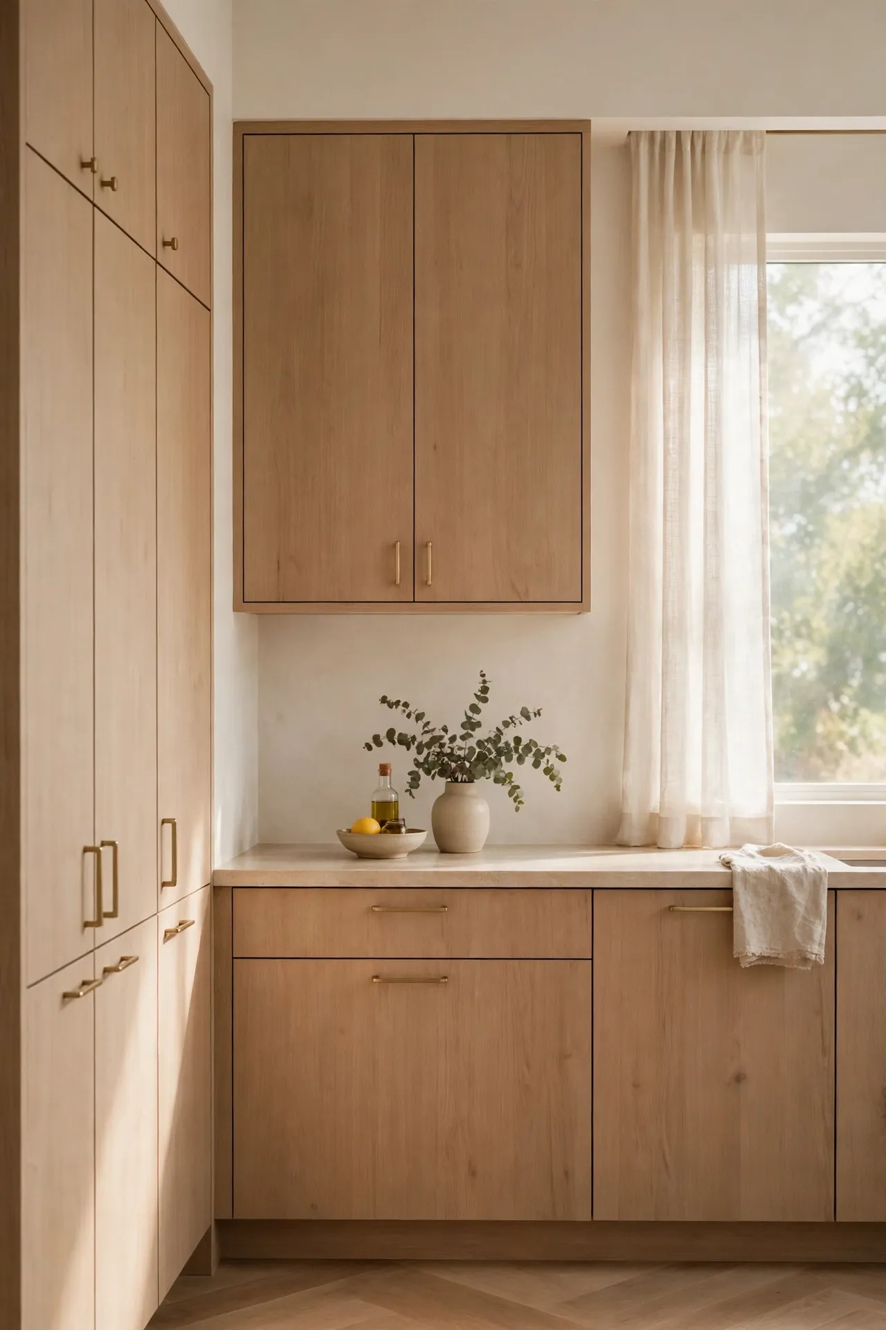 Kitchen cabinets with simple matching pulls and clean lines