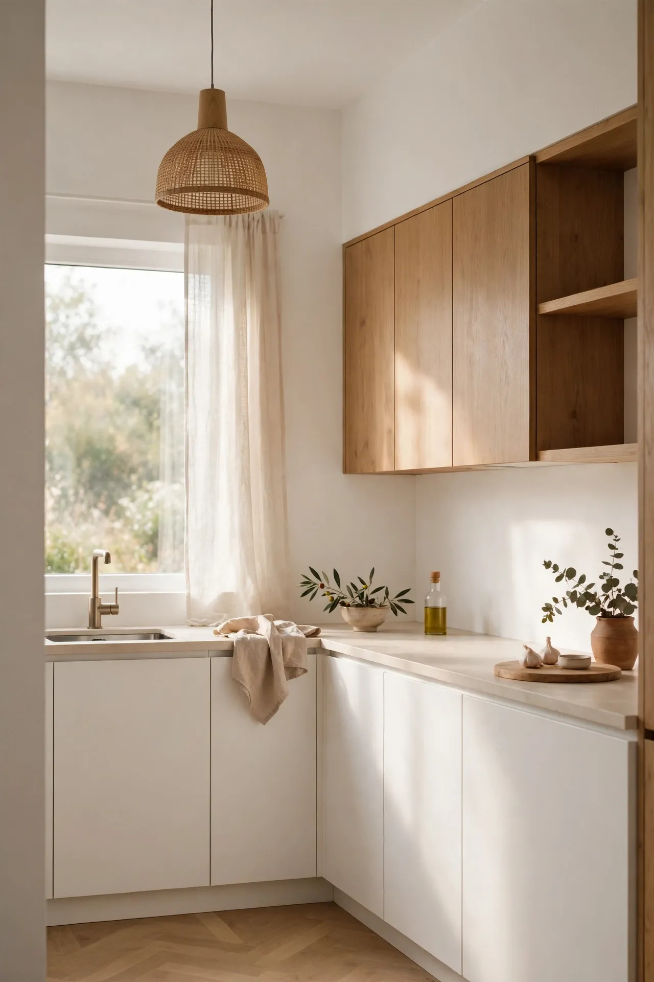 Two-tone white and wood minimalist kitchen