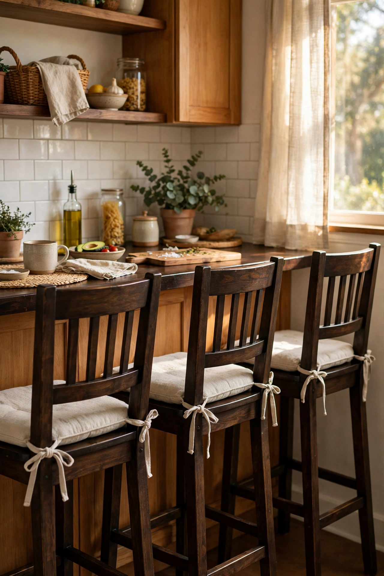 Breakfast bar stools with oatmeal cushion pads