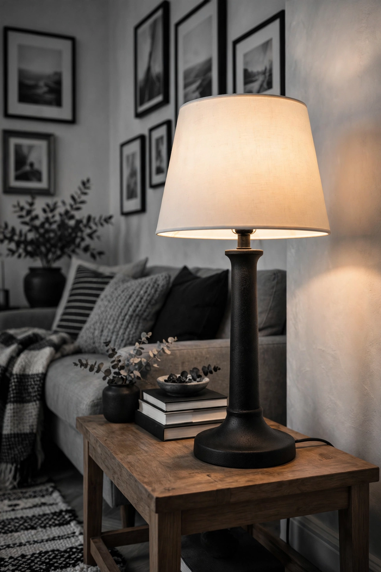 Table lamps with matte black spray-painted bases and white shades