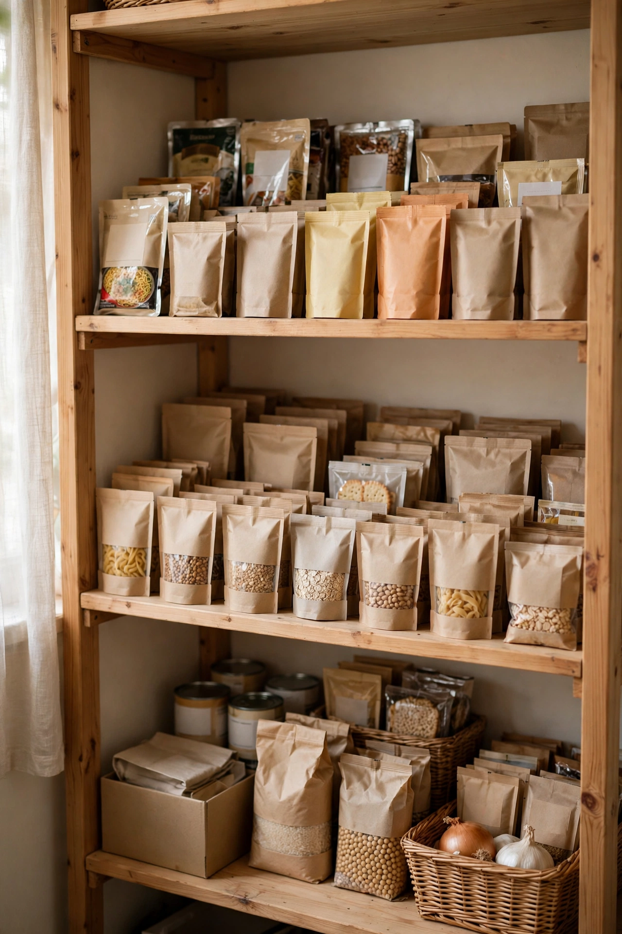 Pantry shelf with soonest expiry dates fronted at the front of each row
