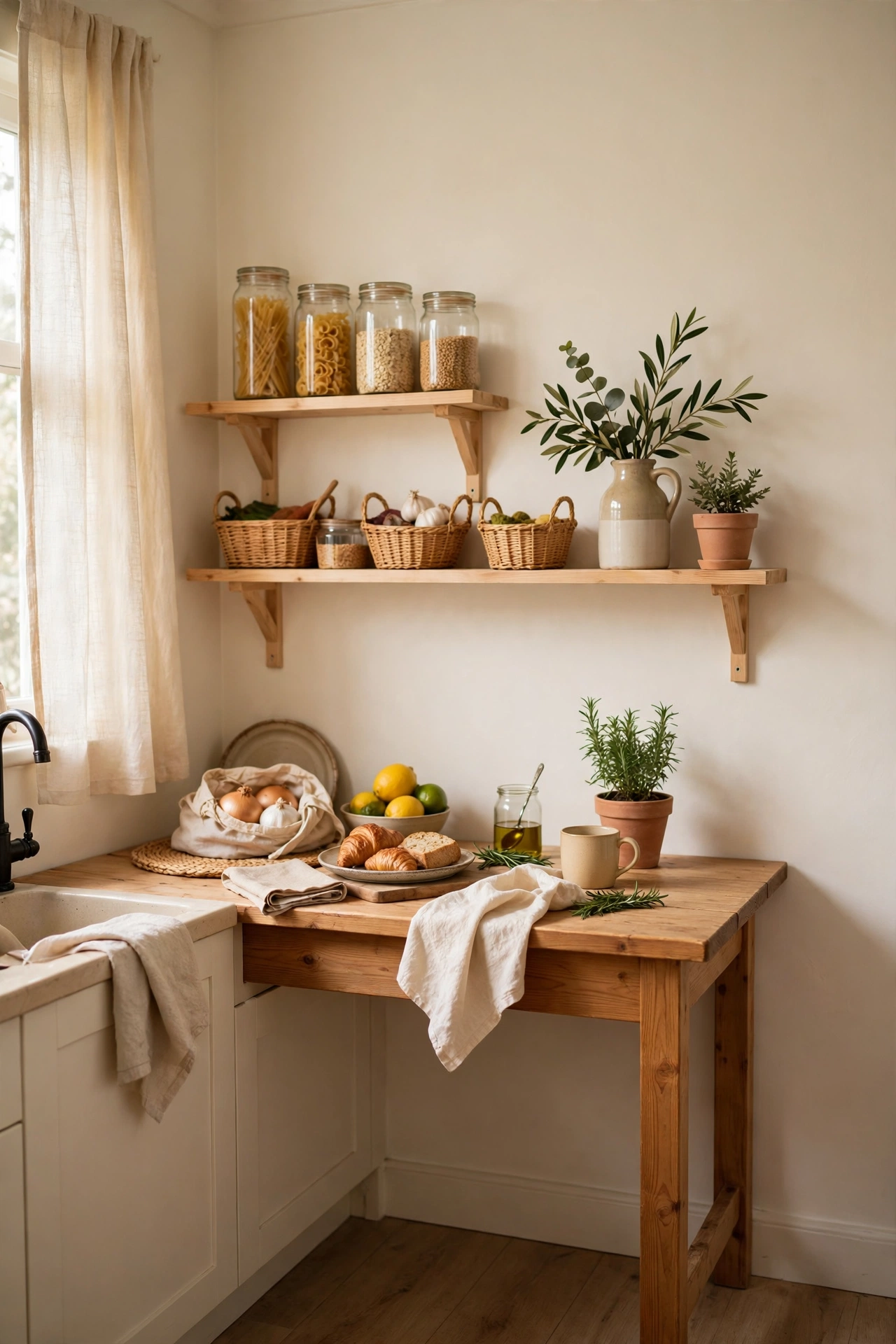 Kitchen walls painted in warm ivory white