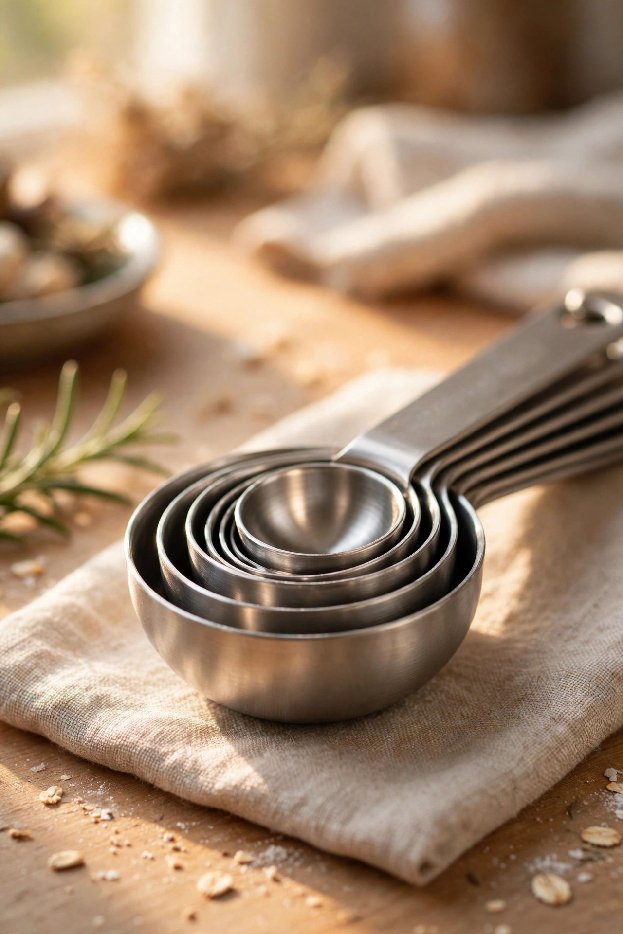 Magnetic measuring spoons nested together in a kitchen drawer