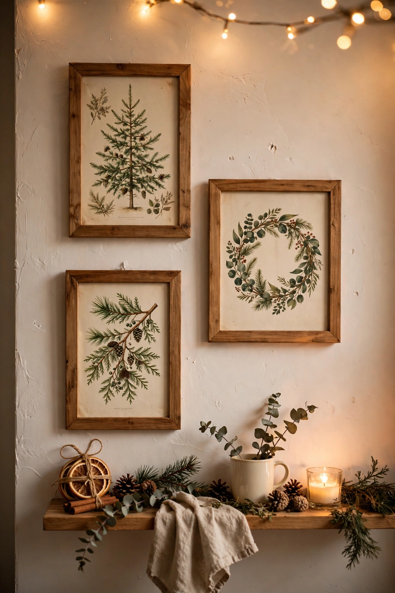 Free printable Christmas art in frames on a kitchen wall