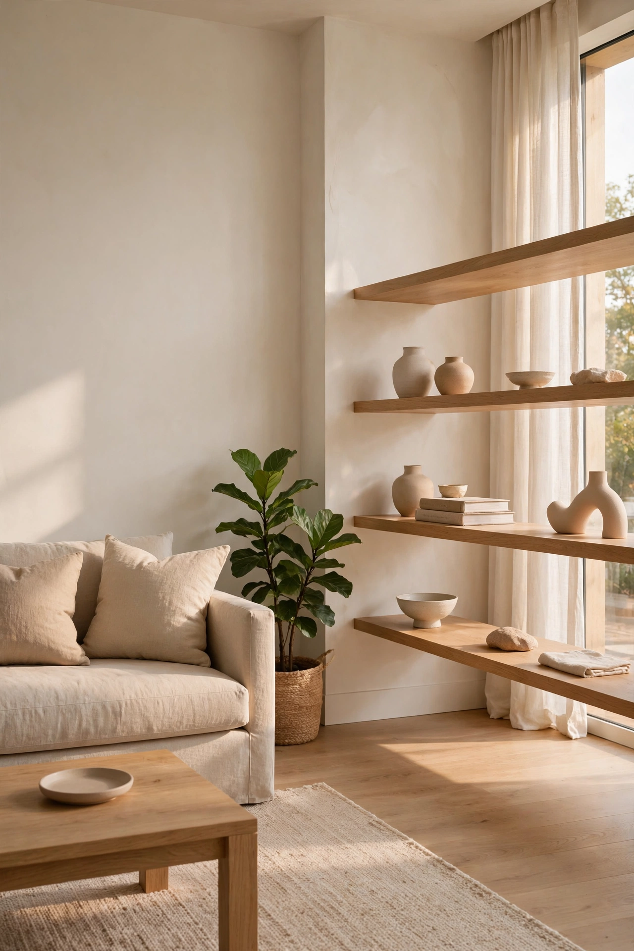 Decluttered minimalist living room after removing excess decor