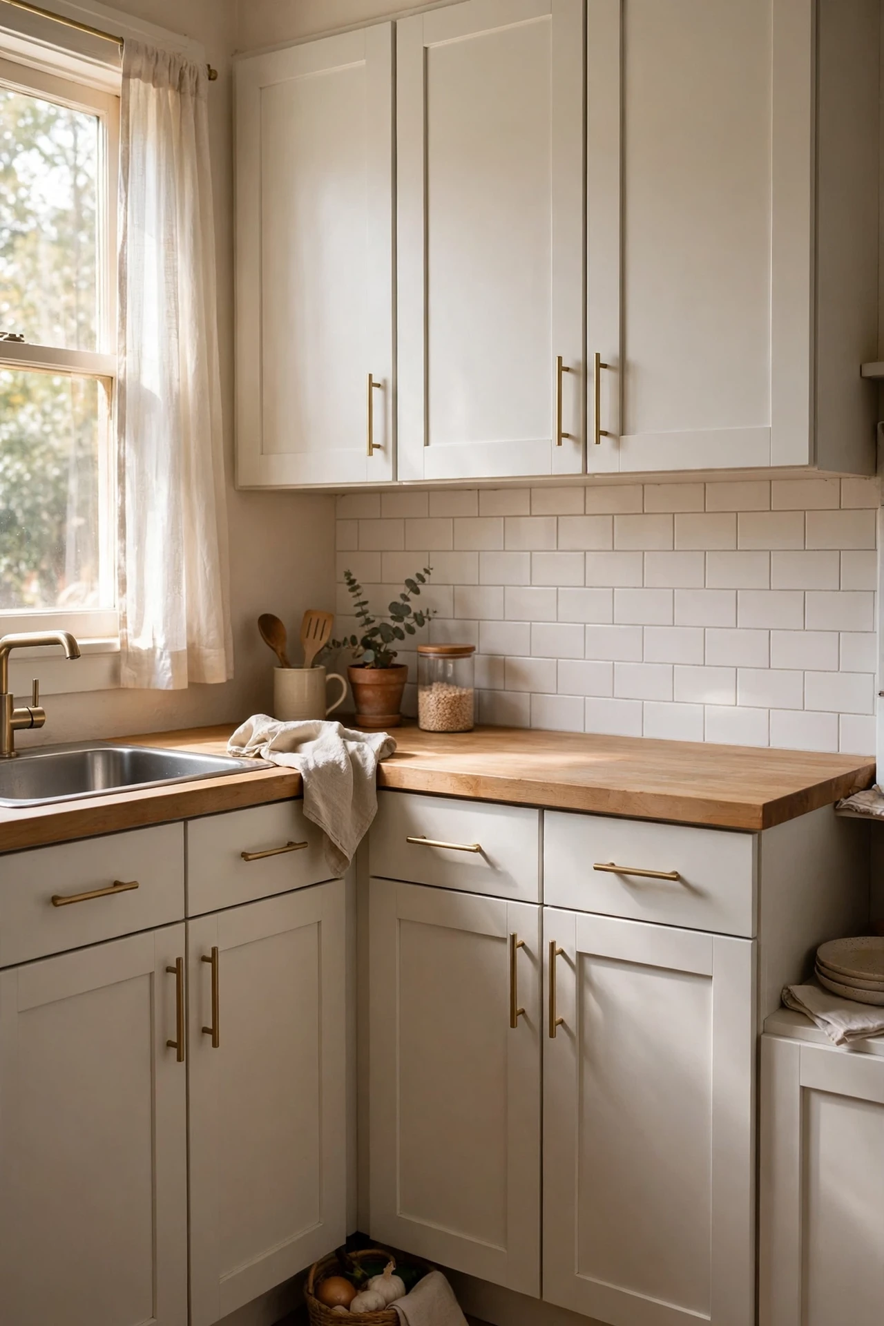 Kitchen cabinets with slim matching bar pull handles