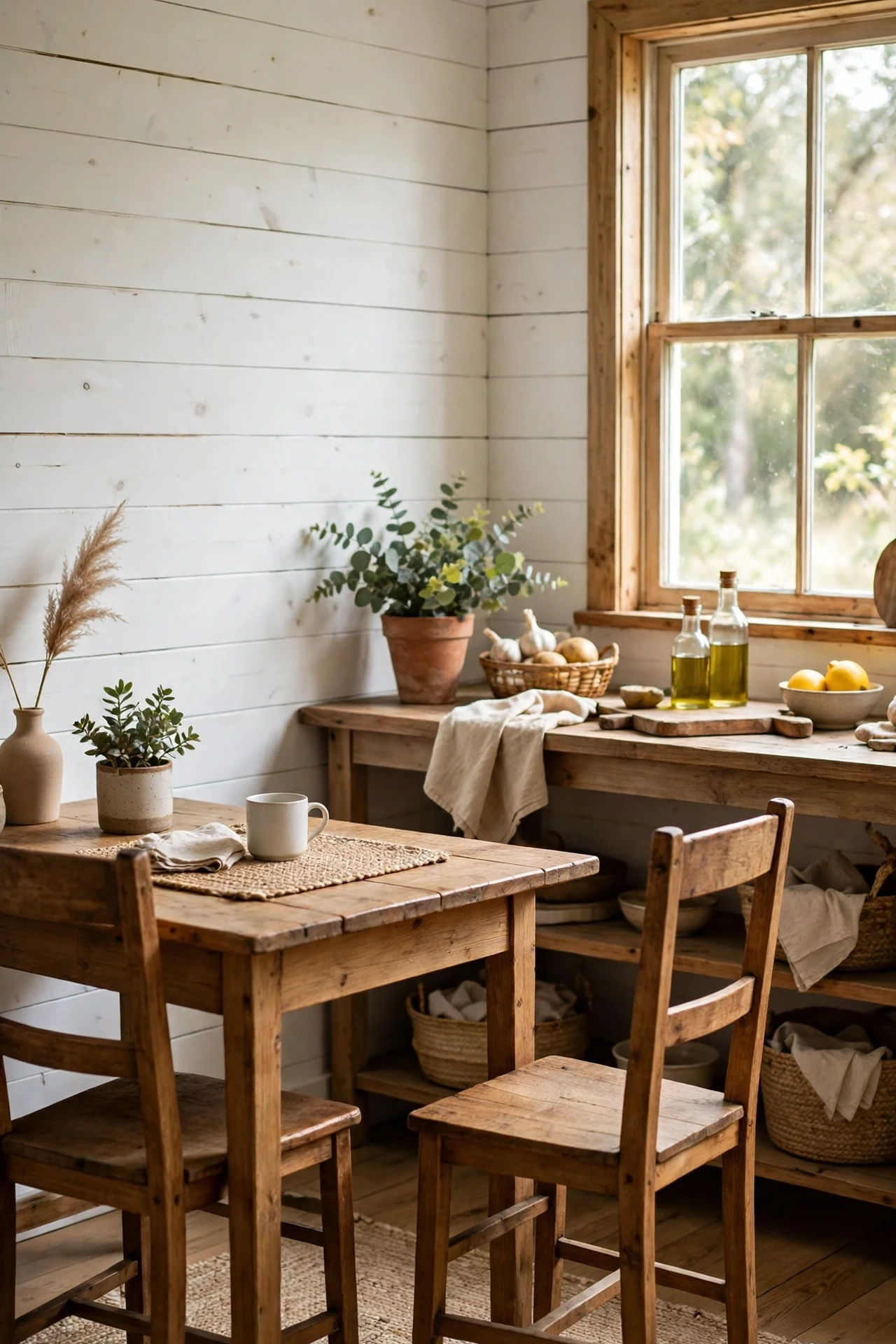 Peel and stick shiplap accent wall in kitchen